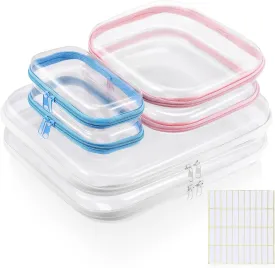 6 Pack Clear Hard Shell Zipper Case Bulk XL L S, Plastic Cosmetic Case Transparent Hard Organizer Bags, Clear Double Zipper Hard Pouches for Make up Toy Storage Pencil Toiletries