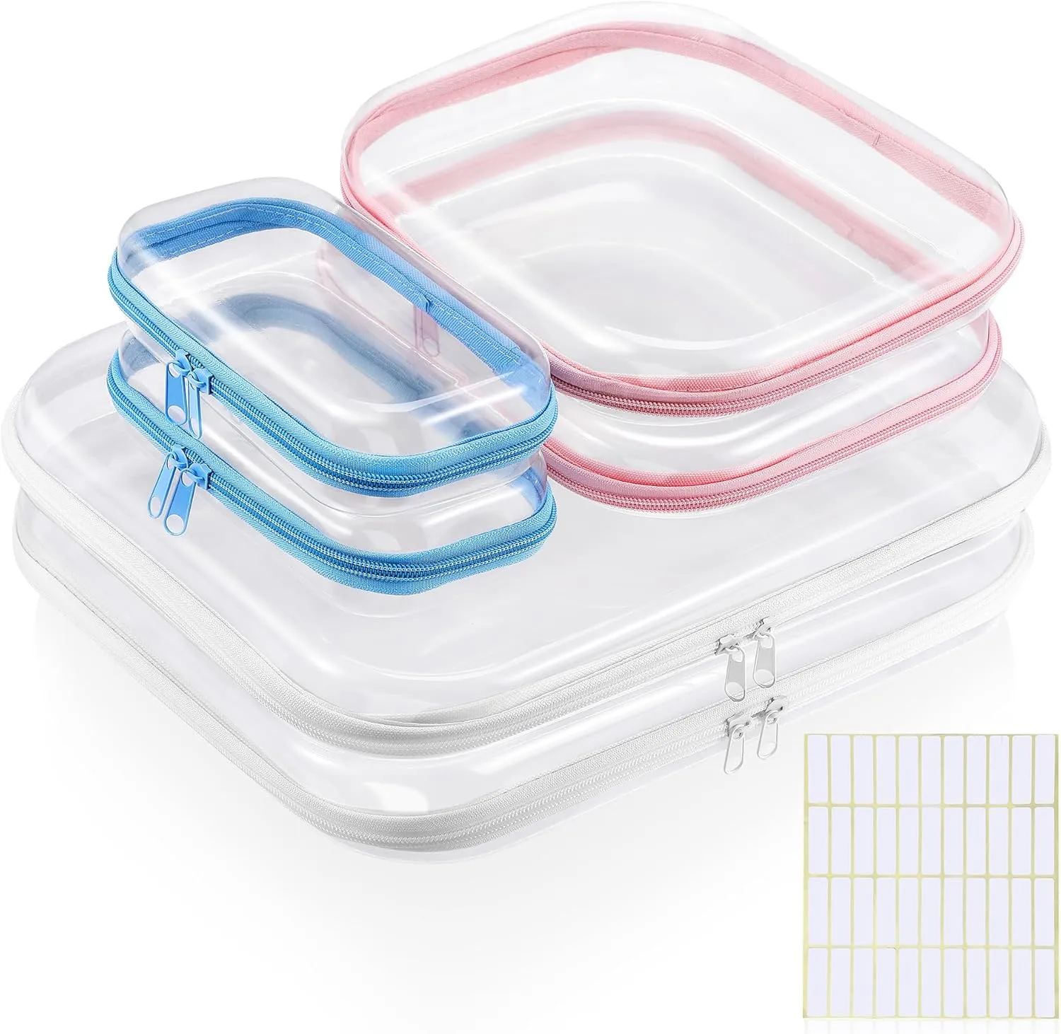 6 Pack Clear Hard Shell Zipper Case Bulk XL L S, Plastic Cosmetic Case Transparent Hard Organizer Bags, Clear Double Zipper Hard Pouches for Make up Toy Storage Pencil Toiletries