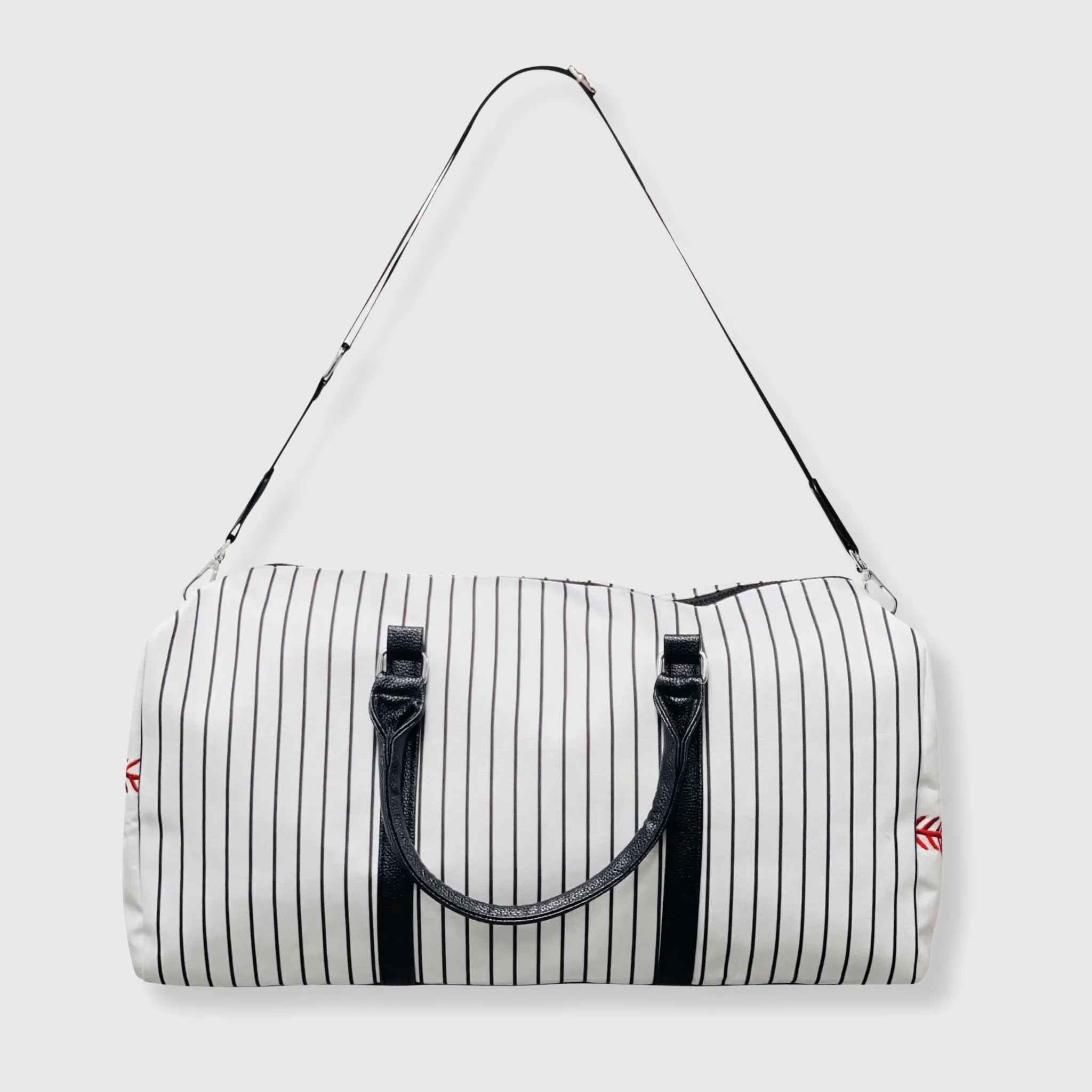 Baseball White Black Duffel Bag