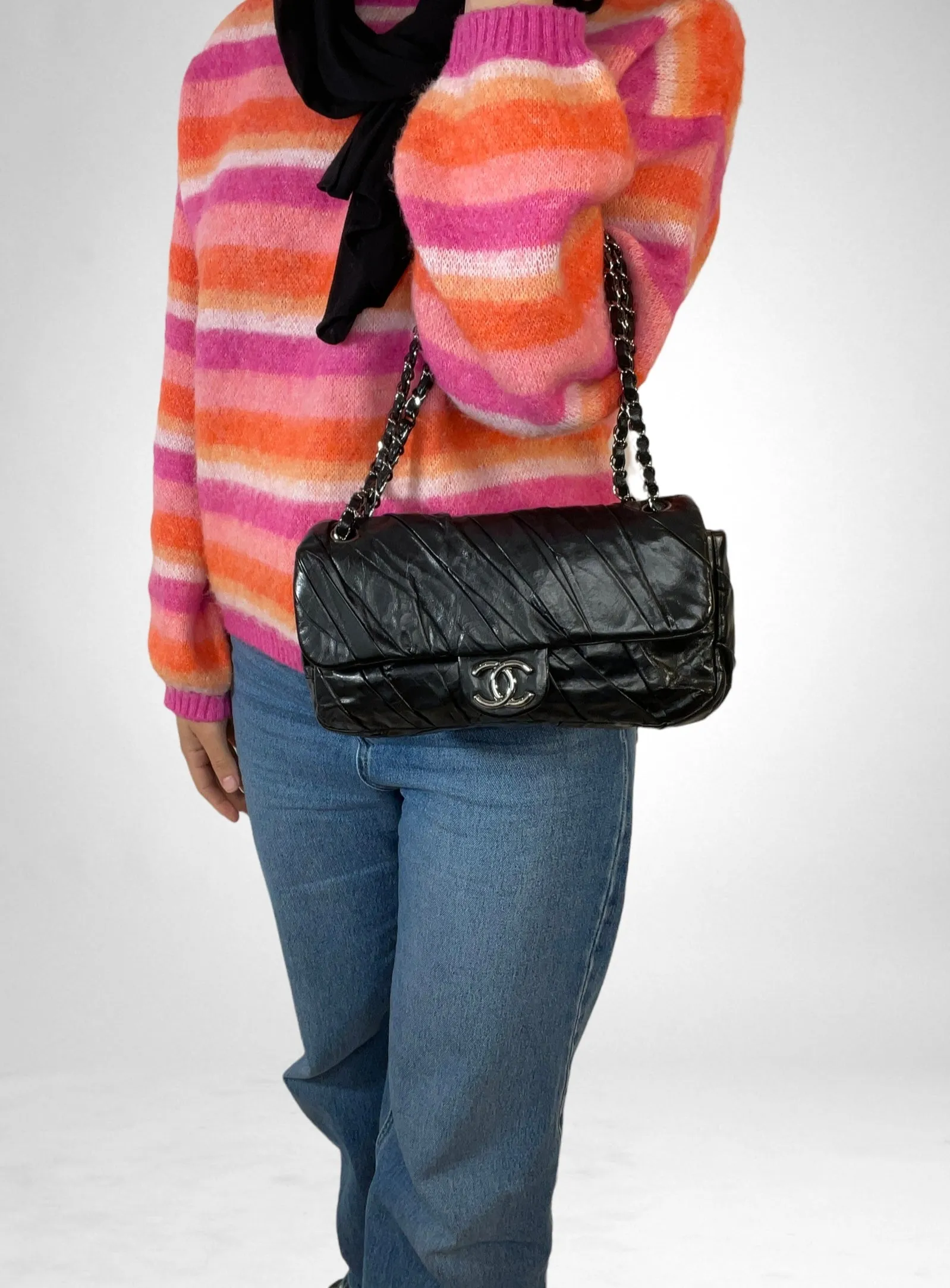 Chanel Black Glazed Calfskin Flap