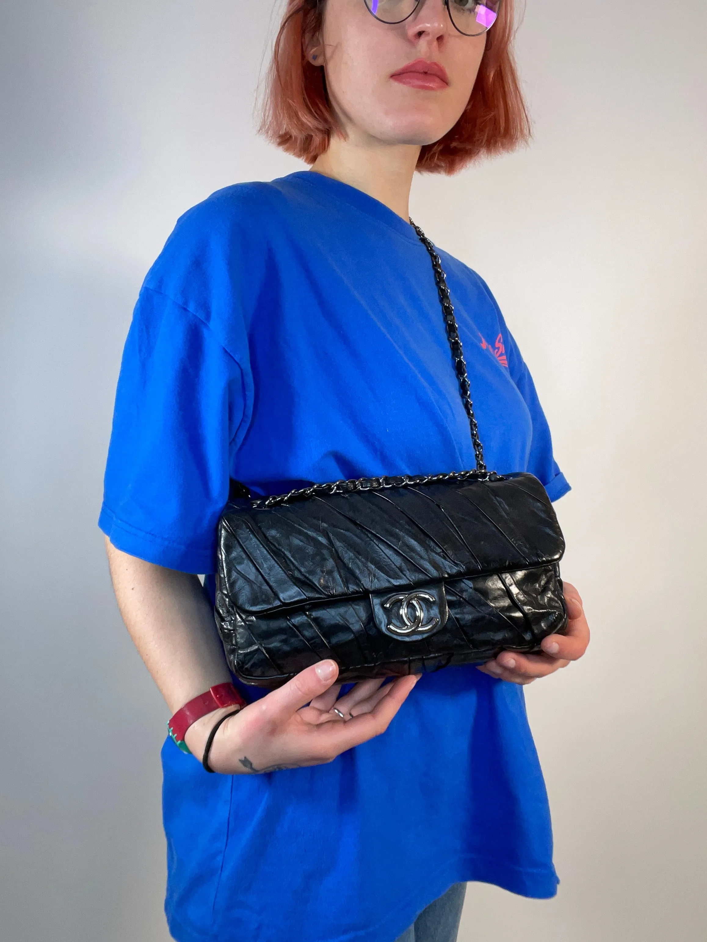 Chanel Black Glazed Calfskin Flap