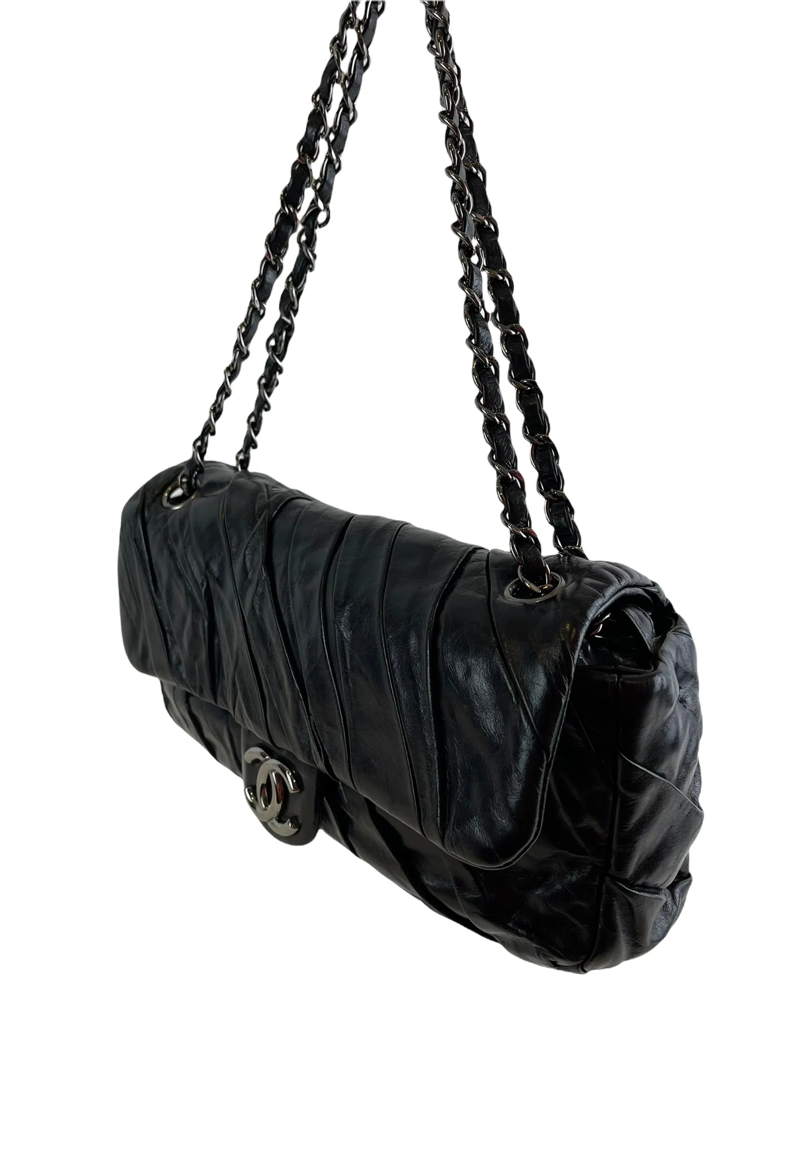 Chanel Black Glazed Calfskin Flap
