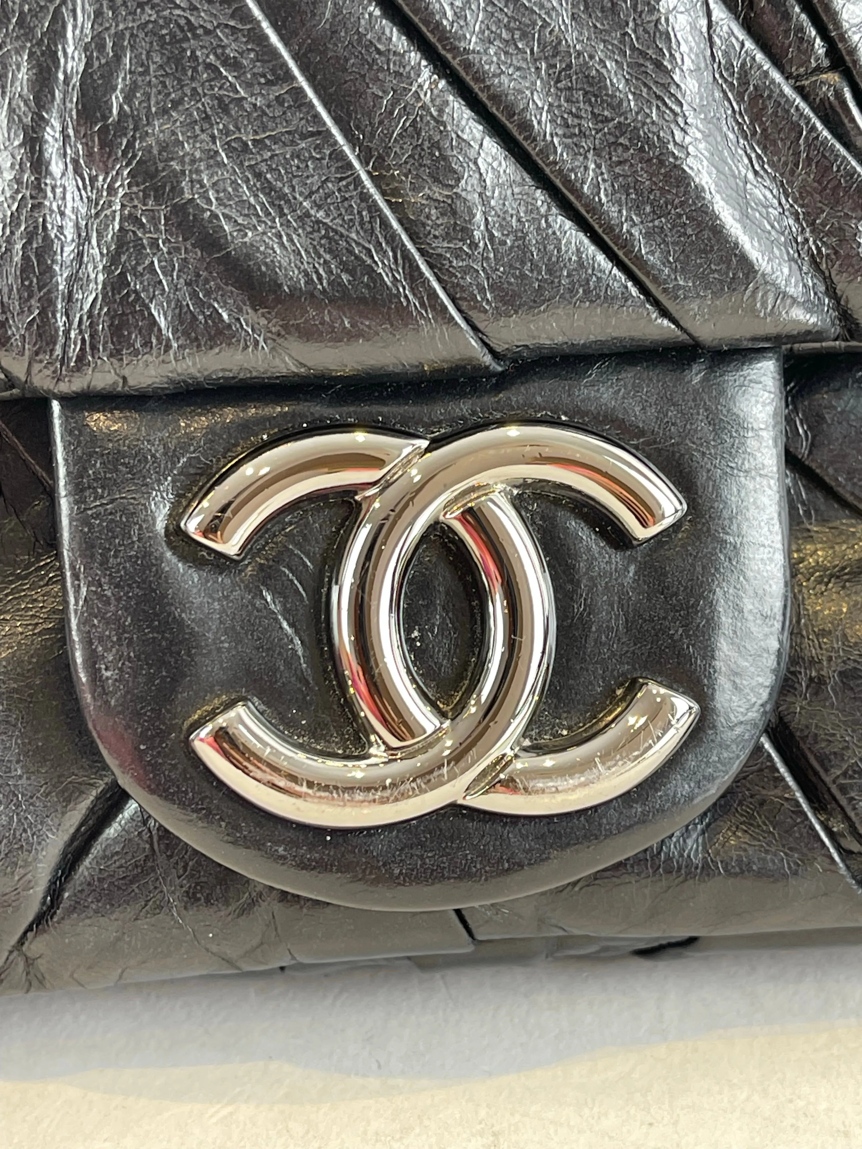 Chanel Black Glazed Calfskin Flap