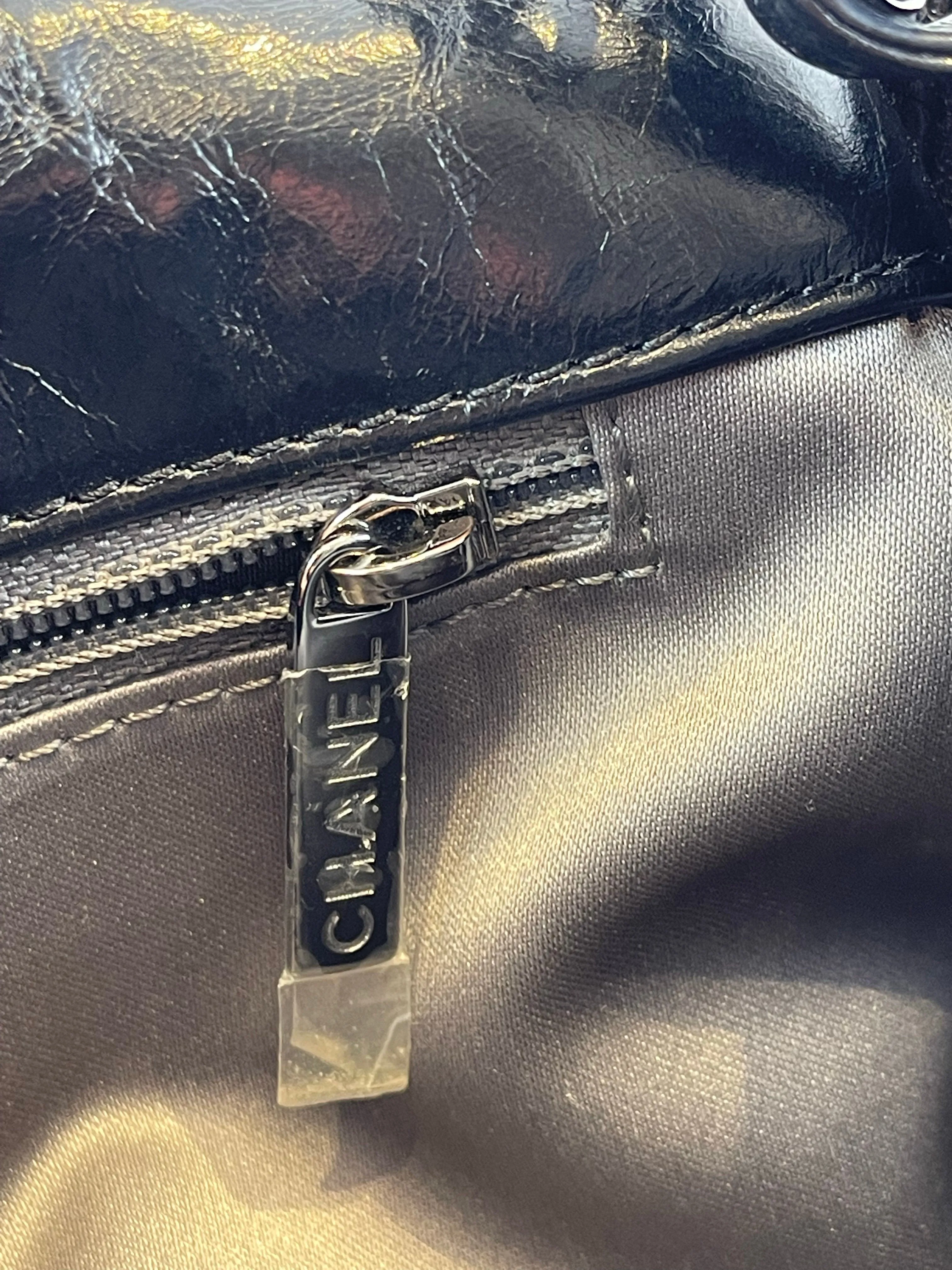 Chanel Black Glazed Calfskin Flap