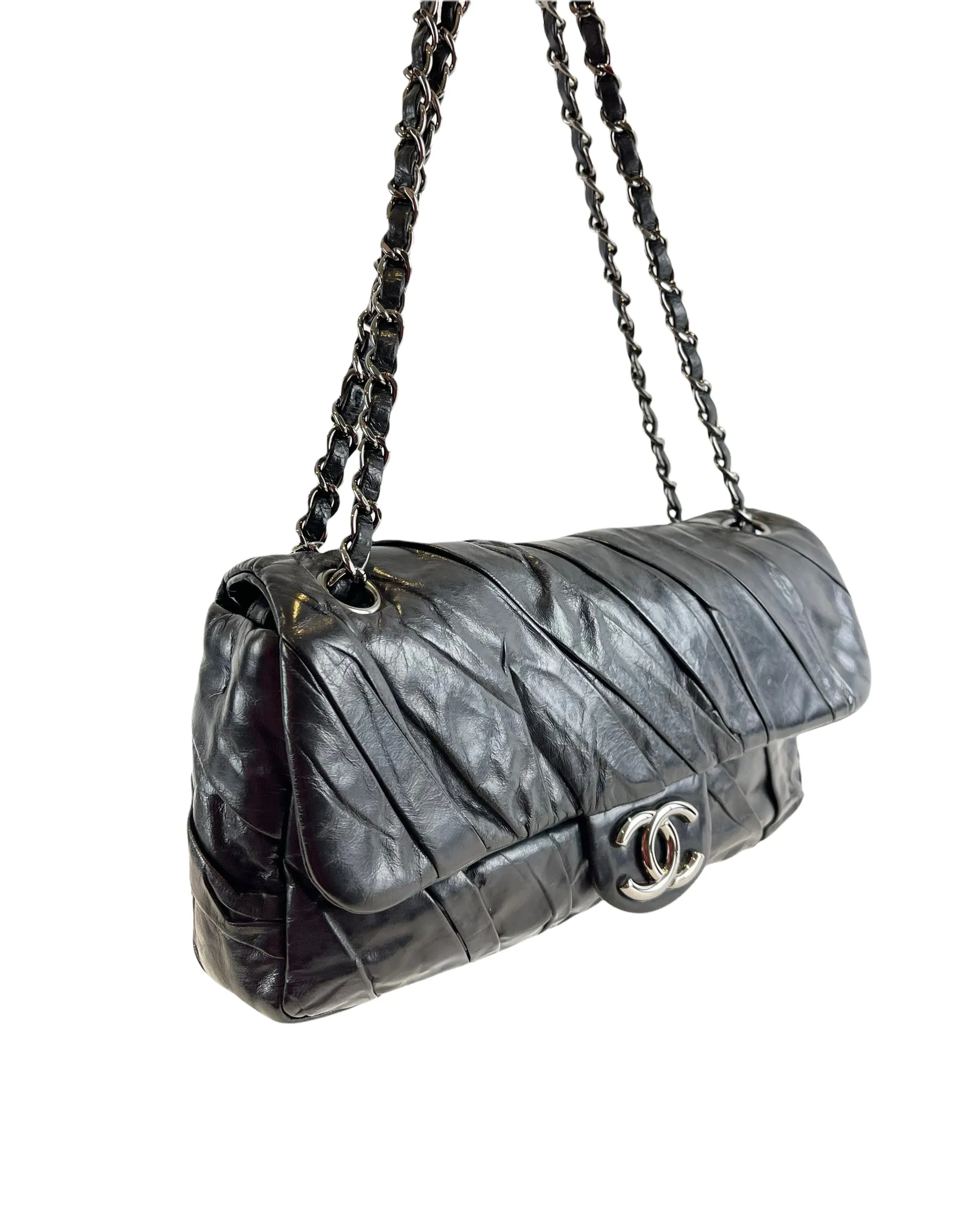 Chanel Black Glazed Calfskin Flap