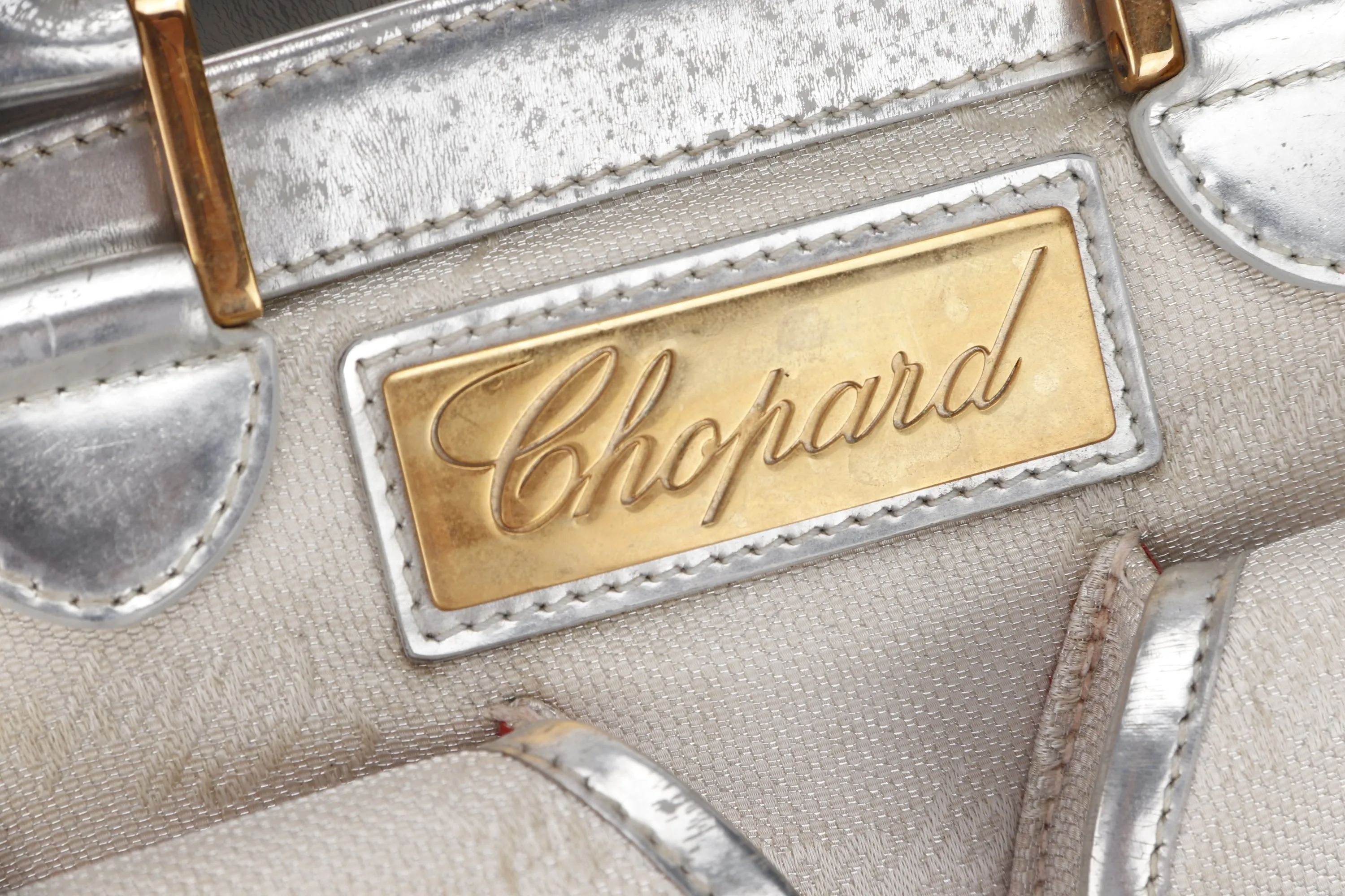 CHOPARD METALLIC SILVER & GOLD HANDBAG, WITH CARD & DUST COVER