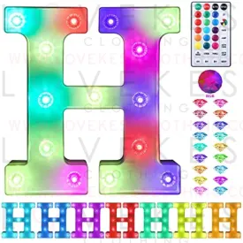 Colorful Light up Letters Led Marquee Letter Lights with Remote 18 Colors Letters with Lights for Wedding Birthday Party Lamp Christmas Home Bar Decoration - Diamond Design Battery Powered - H