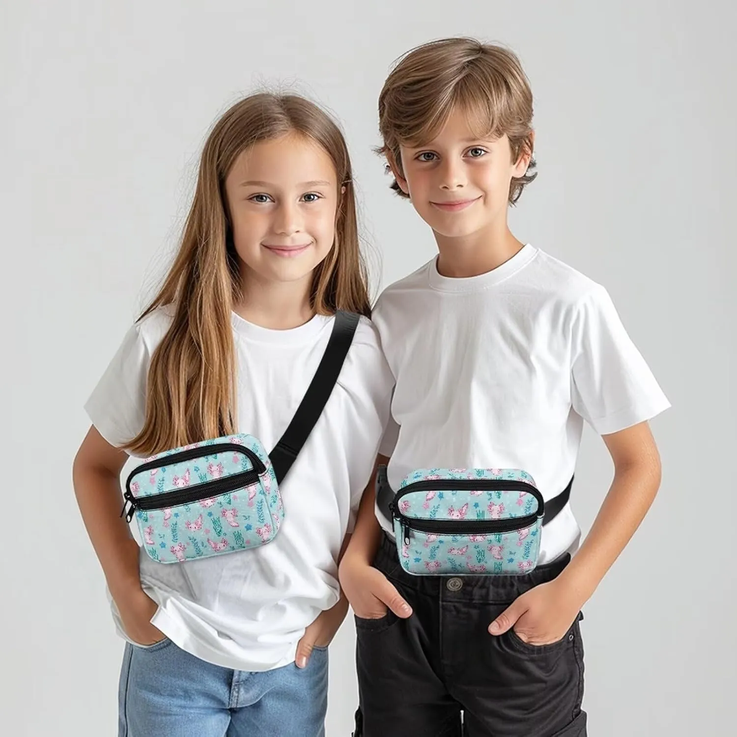 Cozeyat Axolotl Girls Fanny Pack Ages 8-12 Toddler Girls Small Crossbody Purse Waist Pouch Belt Bag for Teens Running Hiking Cycling School