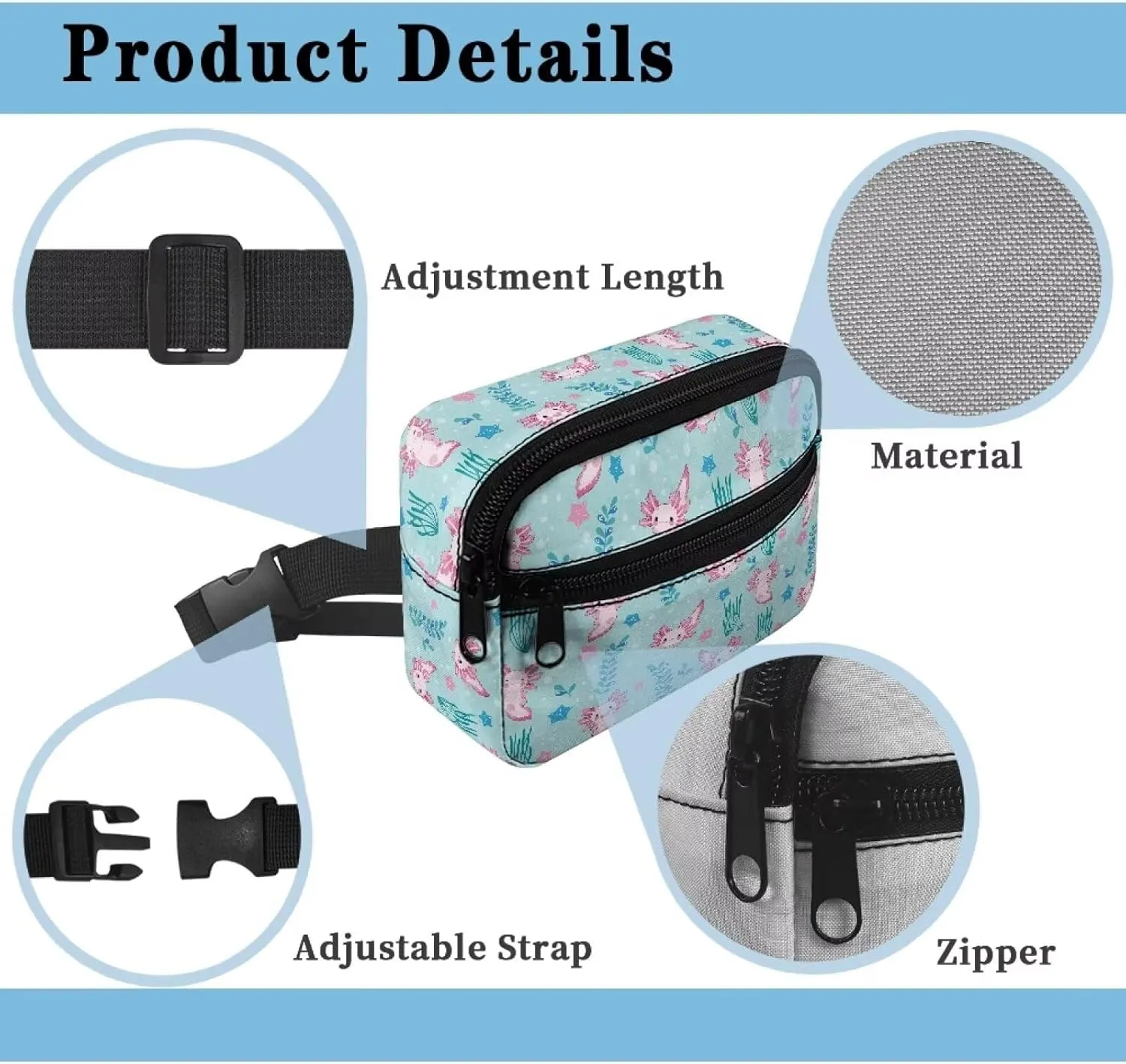 Cozeyat Axolotl Girls Fanny Pack Ages 8-12 Toddler Girls Small Crossbody Purse Waist Pouch Belt Bag for Teens Running Hiking Cycling School