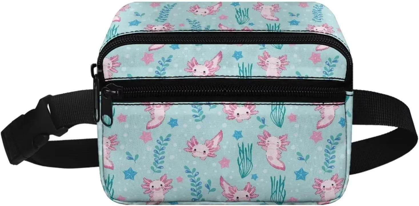 Cozeyat Axolotl Girls Fanny Pack Ages 8-12 Toddler Girls Small Crossbody Purse Waist Pouch Belt Bag for Teens Running Hiking Cycling School