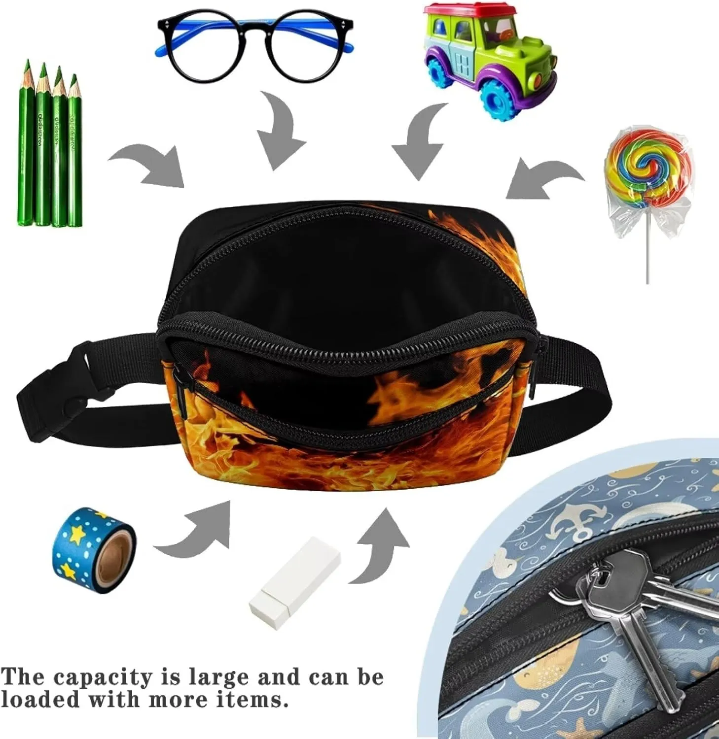 Cozeyat Flame Kids Fanny Pack Boys Fanny Pack for Kids 4-6 6-9 Toddler Stuff Purse Pouch Boy 2-4 age 3-5 Children Waist Pack Kids Belt Bag Crossbody Sling Bad for Little Boys Hip Pack 6-8