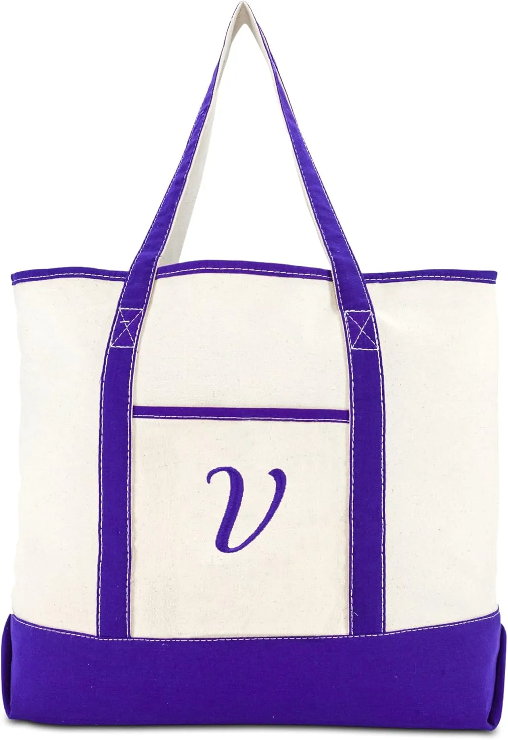 DALIX Women's Canvas Tote Bag Shoulder Bags Open Top Purple Monogram A-Z