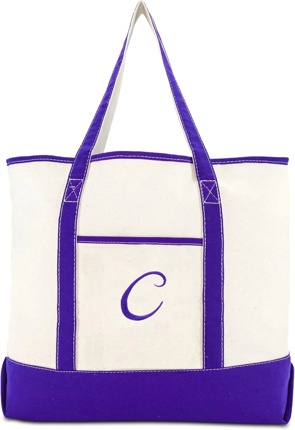 DALIX Women's Canvas Tote Bag Shoulder Bags Open Top Purple Monogram A-Z