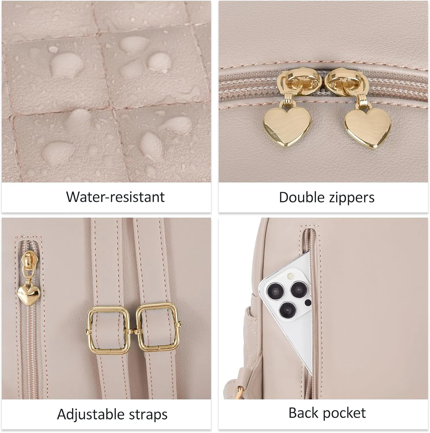 ECOSUSI Mini Backpack for Women Leather Small Backpack Purse for Ladies Cute Pom Bookbag Travel Shoulder Bag with Charm Tassel Khaki