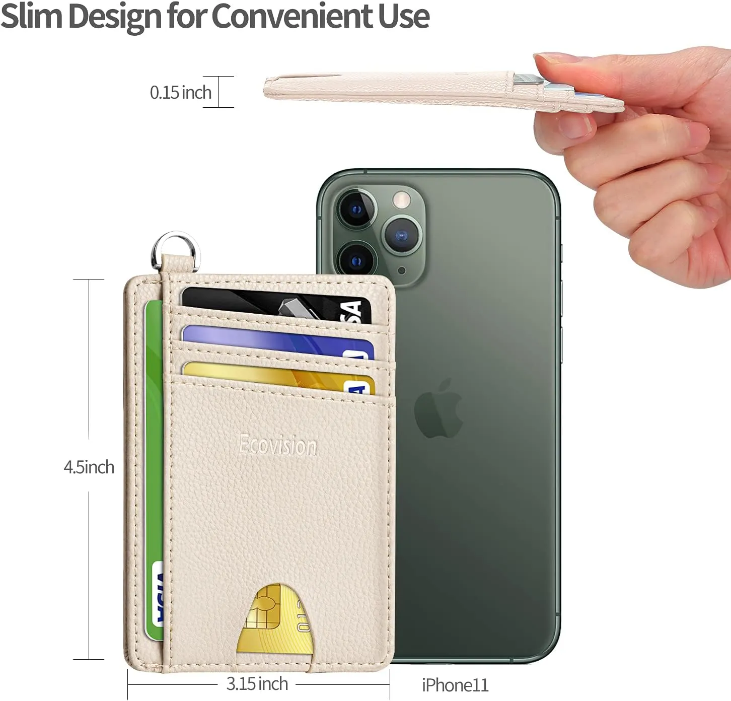 EcoVision Slim Minimalist Front Pocket Wallet, RFID Blocking Credit Card Holder Wallet with Detachable D-Shackle for Men Women