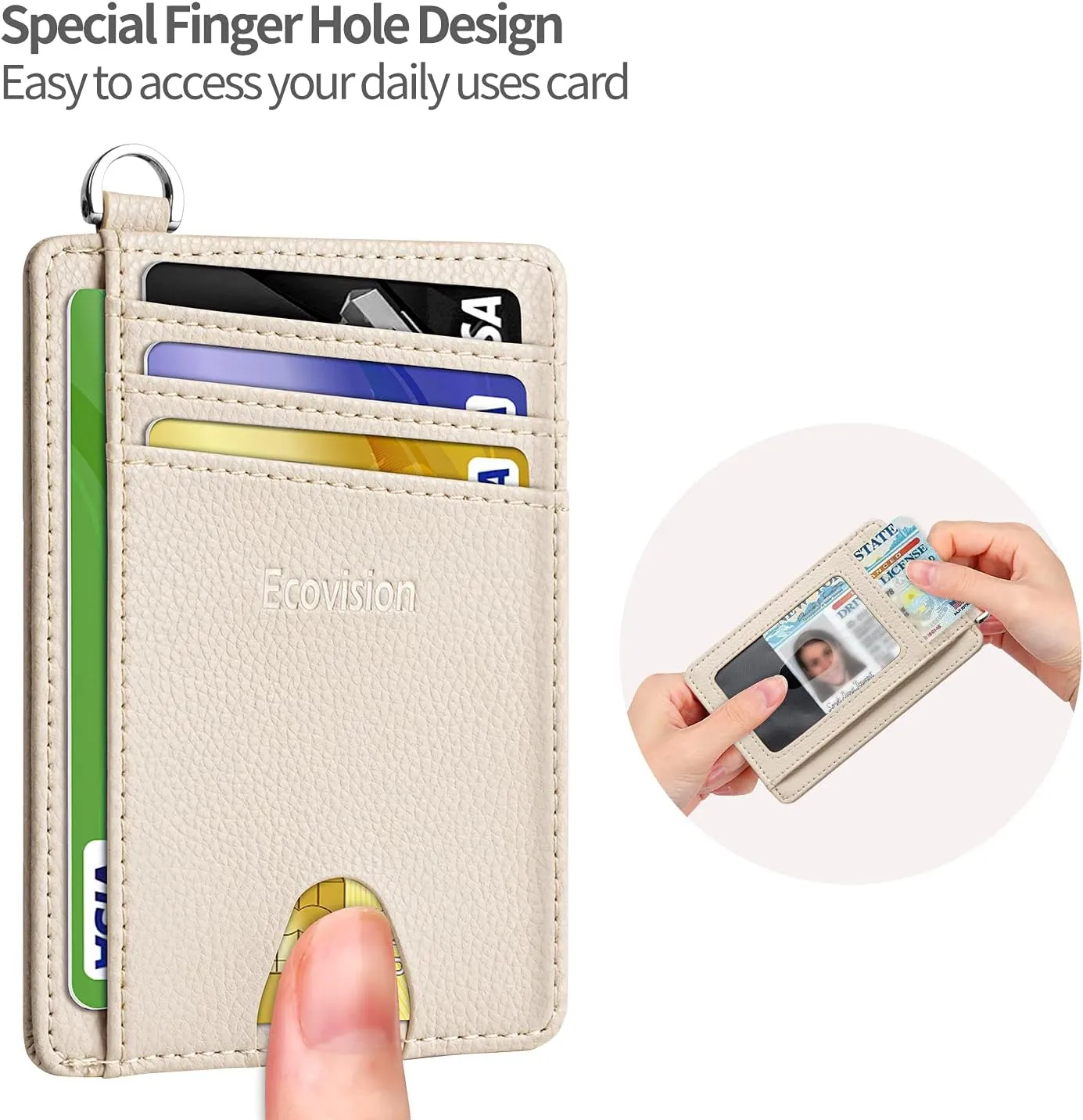 EcoVision Slim Minimalist Front Pocket Wallet, RFID Blocking Credit Card Holder Wallet with Detachable D-Shackle for Men Women