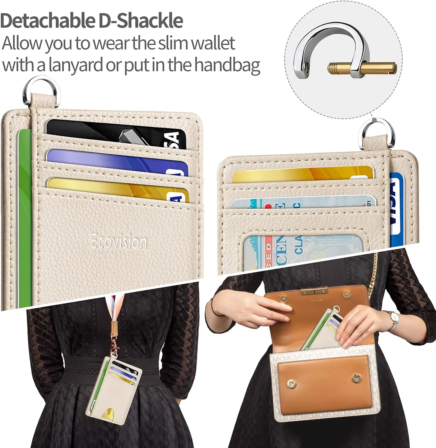 EcoVision Slim Minimalist Front Pocket Wallet, RFID Blocking Credit Card Holder Wallet with Detachable D-Shackle for Men Women