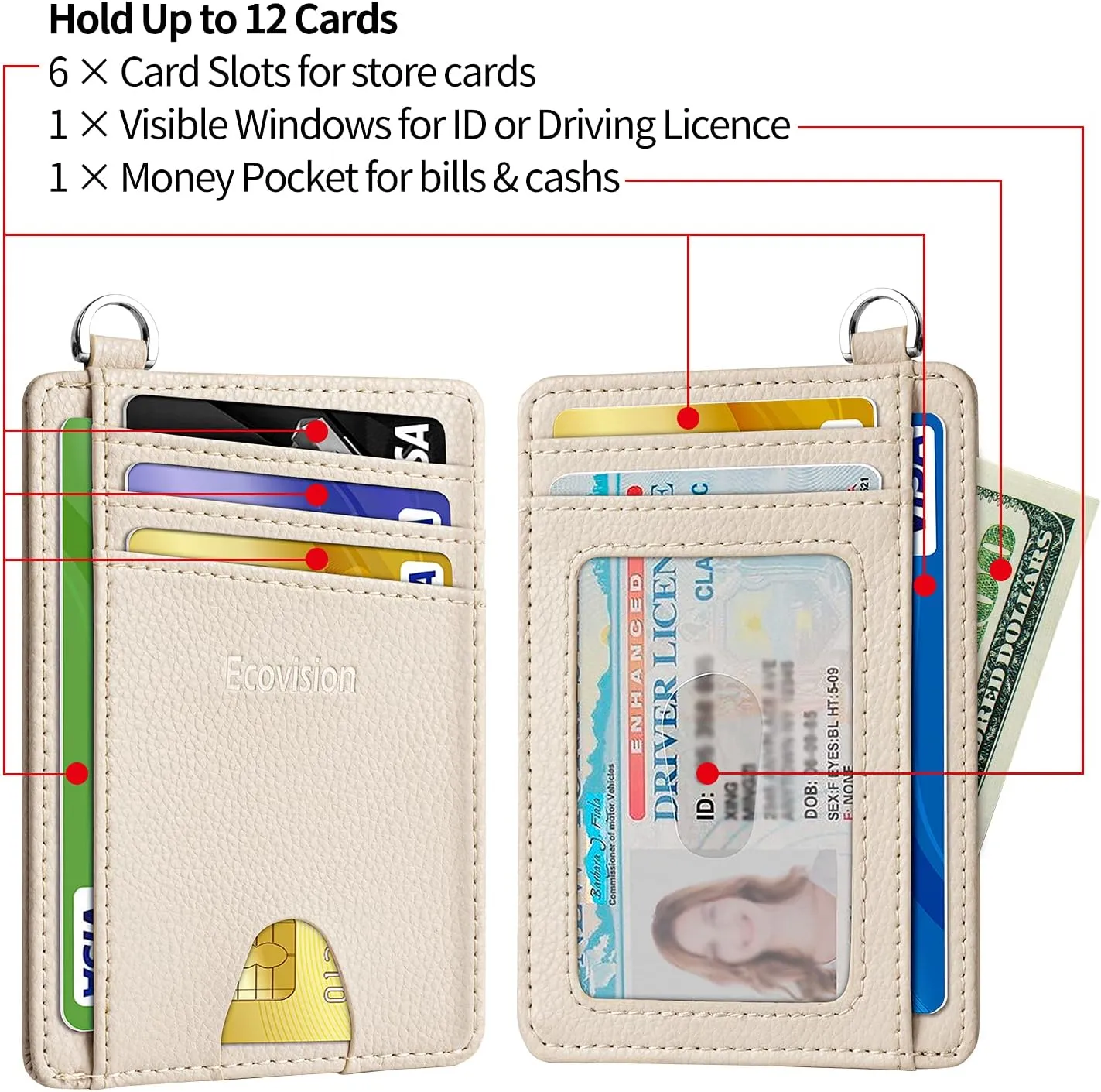 EcoVision Slim Minimalist Front Pocket Wallet, RFID Blocking Credit Card Holder Wallet with Detachable D-Shackle for Men Women