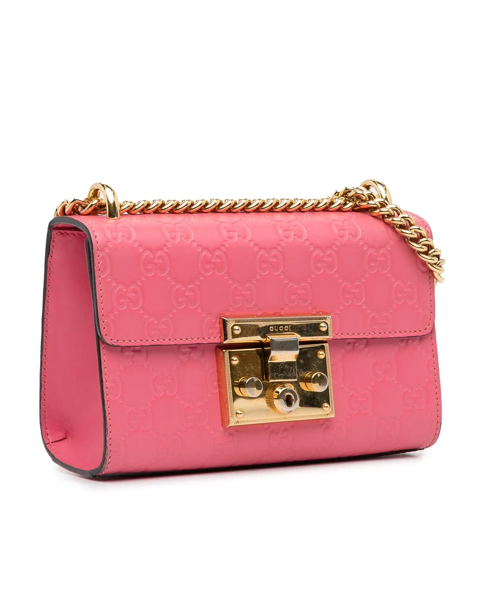 Embossed Leather Padlock Crossbody Bag with Gold-Tone Chain Straps