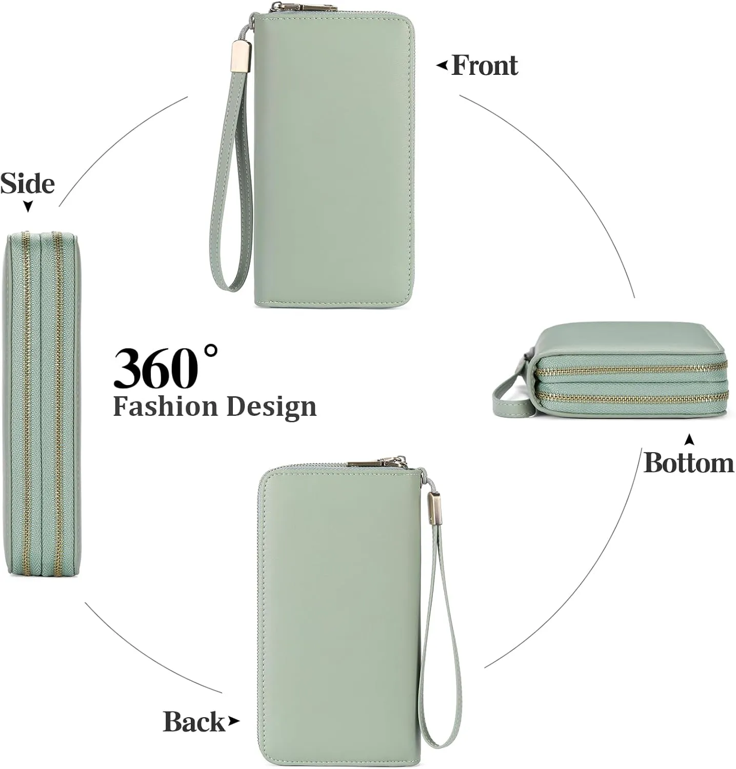 GAEKEAO Wallet for Women Clutch Leather RFID Blocking Wristlet Purse Zip Around Wallets Large Capacity Credit Card Holder