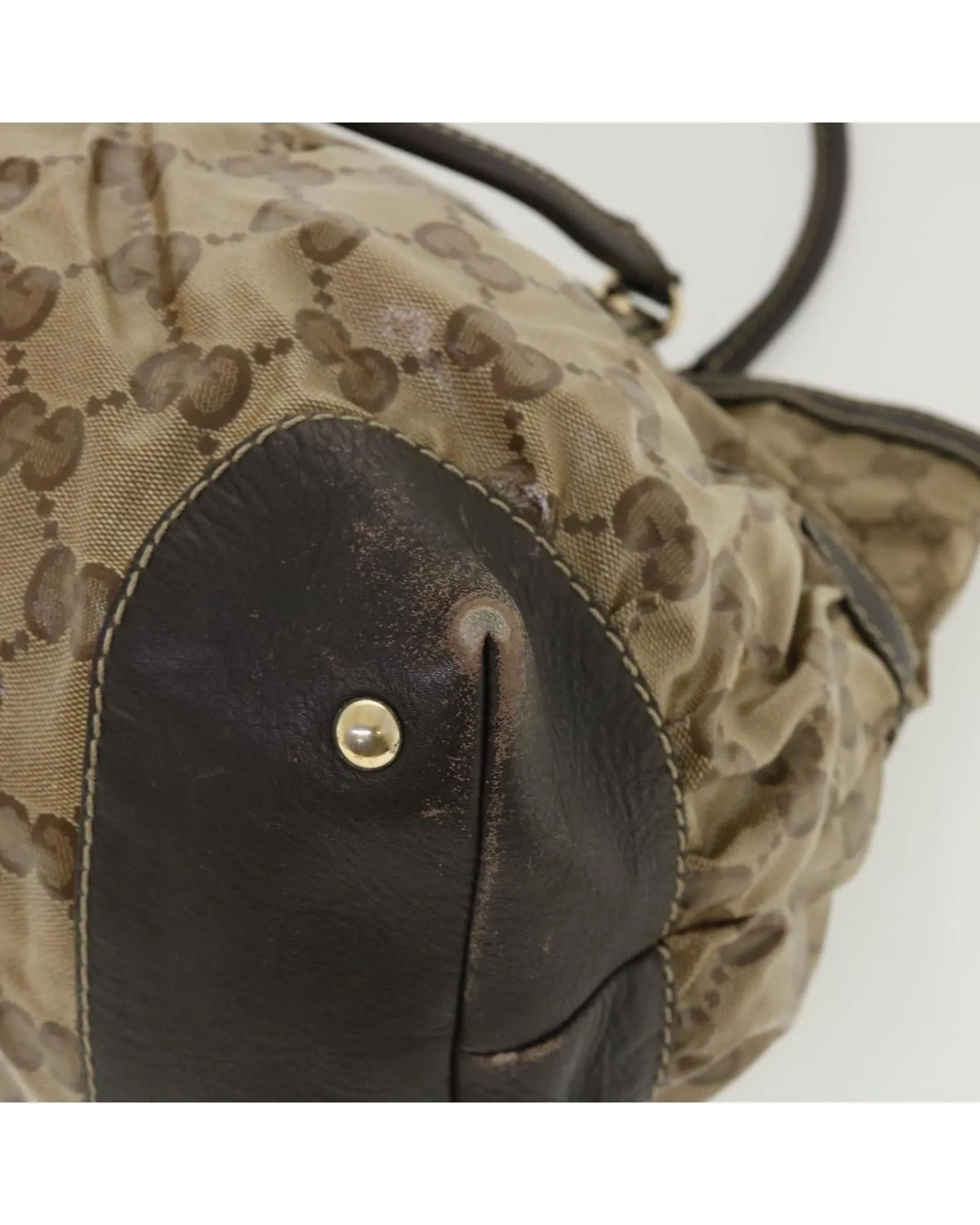 Gucci GG Canvas Tote Bag Coated Canvas Beige Dark Brown
