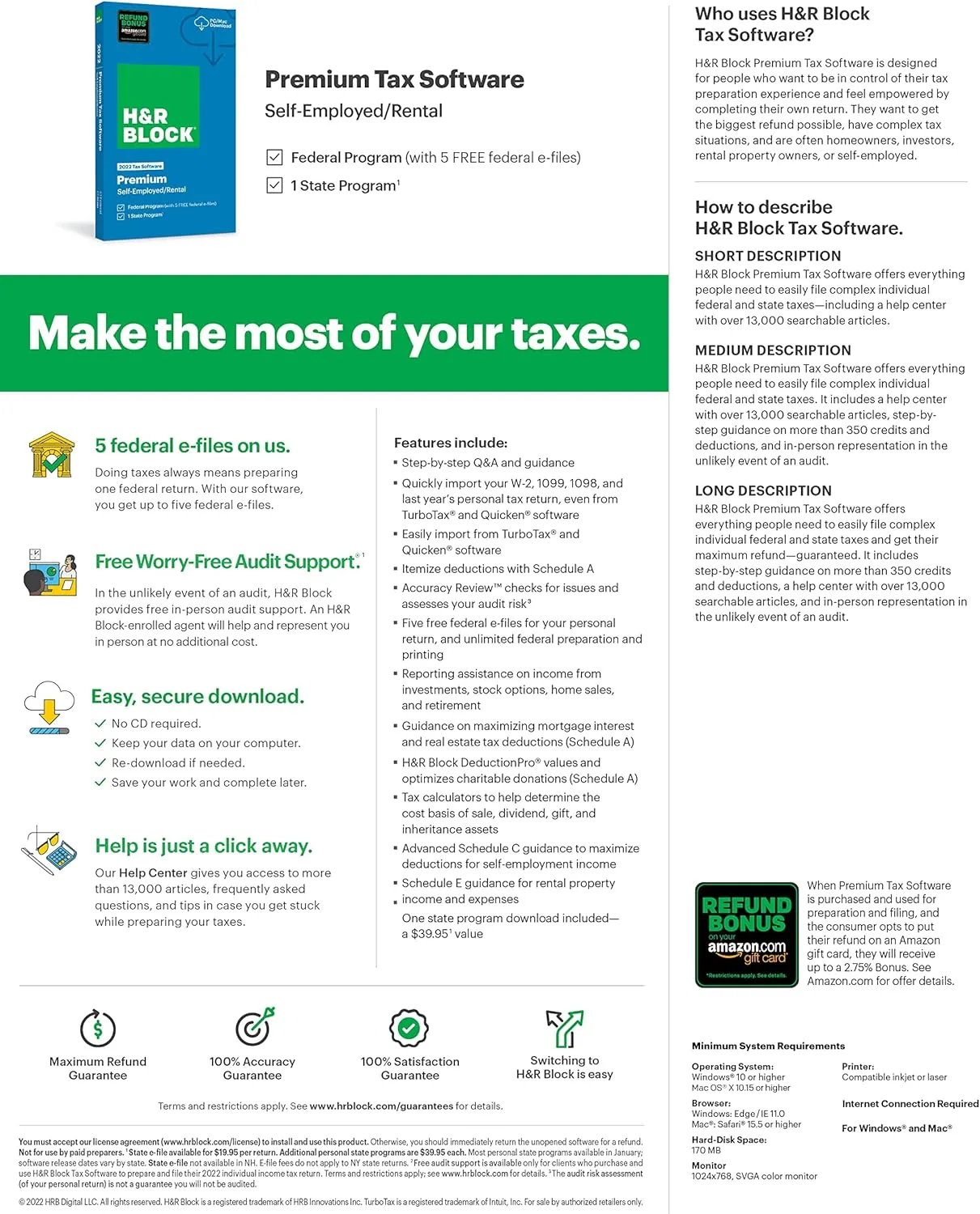 H&R Block Tax Software Premium 2022 with Refund Bonus Offer (Amazon Exclusive) [Mac Download] (Old Version)