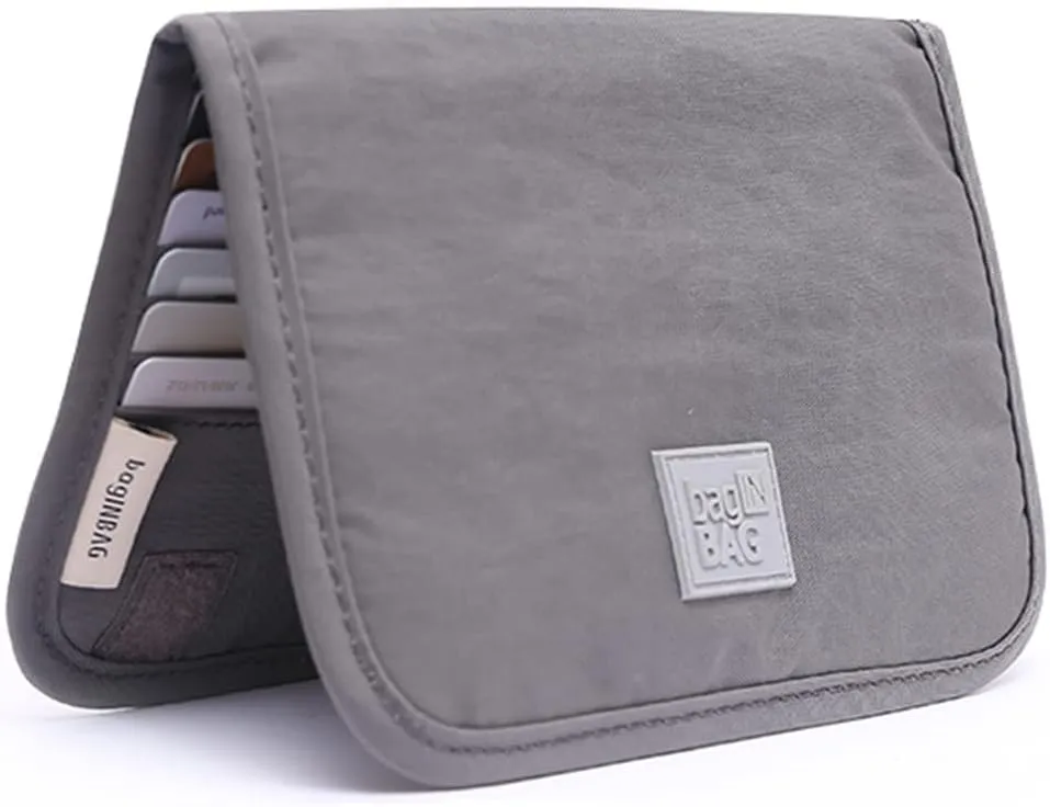 iN. Slim credit card holder wallet, Gift card display case, Minimalist light thin card storage case rfid blocking for men & women, with 28 slots in Grey