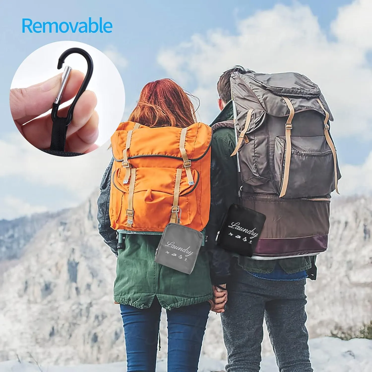JHX Travel Laundry Bag, Dirty Clothes OrganizerUpgradedwith Handles and Aluminum Carabiner, Collapsible Laundry Bag for Travel, Camp, Fitness, and Students1Pcs Black 24"L x 21"W