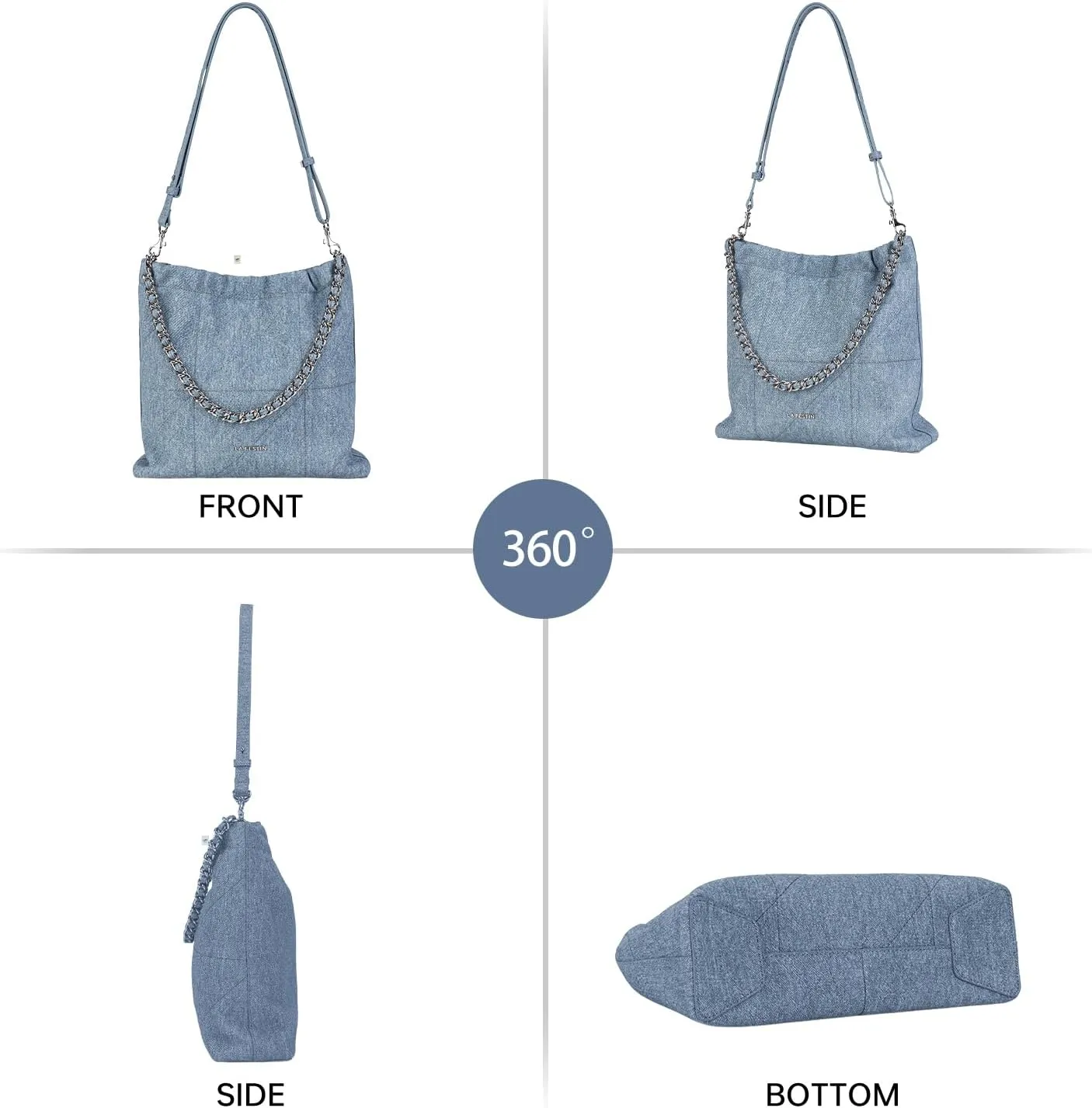 LA FESTIN Split Leather Shoulder Bag for Women with Adjustable Strap, Chain Detail, Elegant Women's Crossbody Handbags
