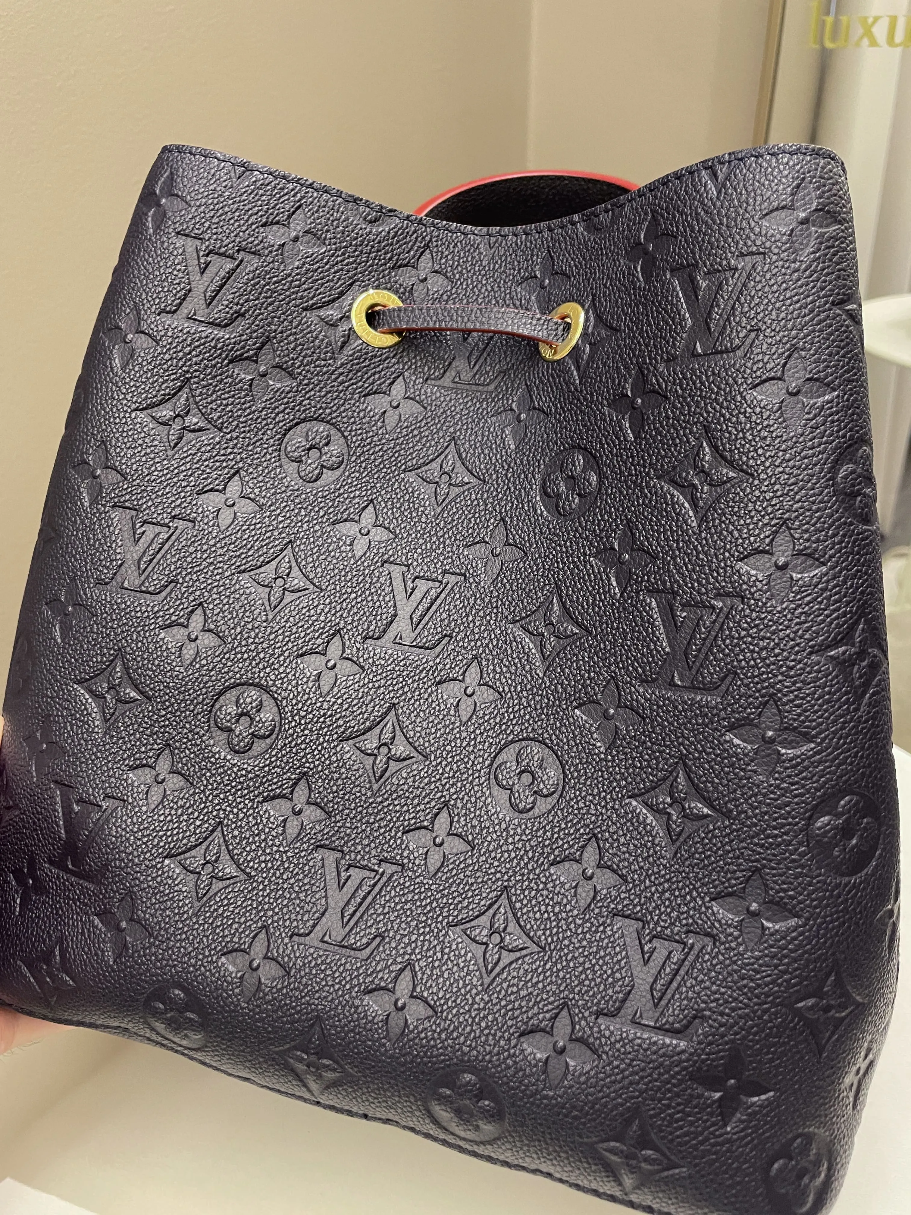 Louis Vuitton Neo Noe Bucket Bag Marine Rouge Empreinte Leather