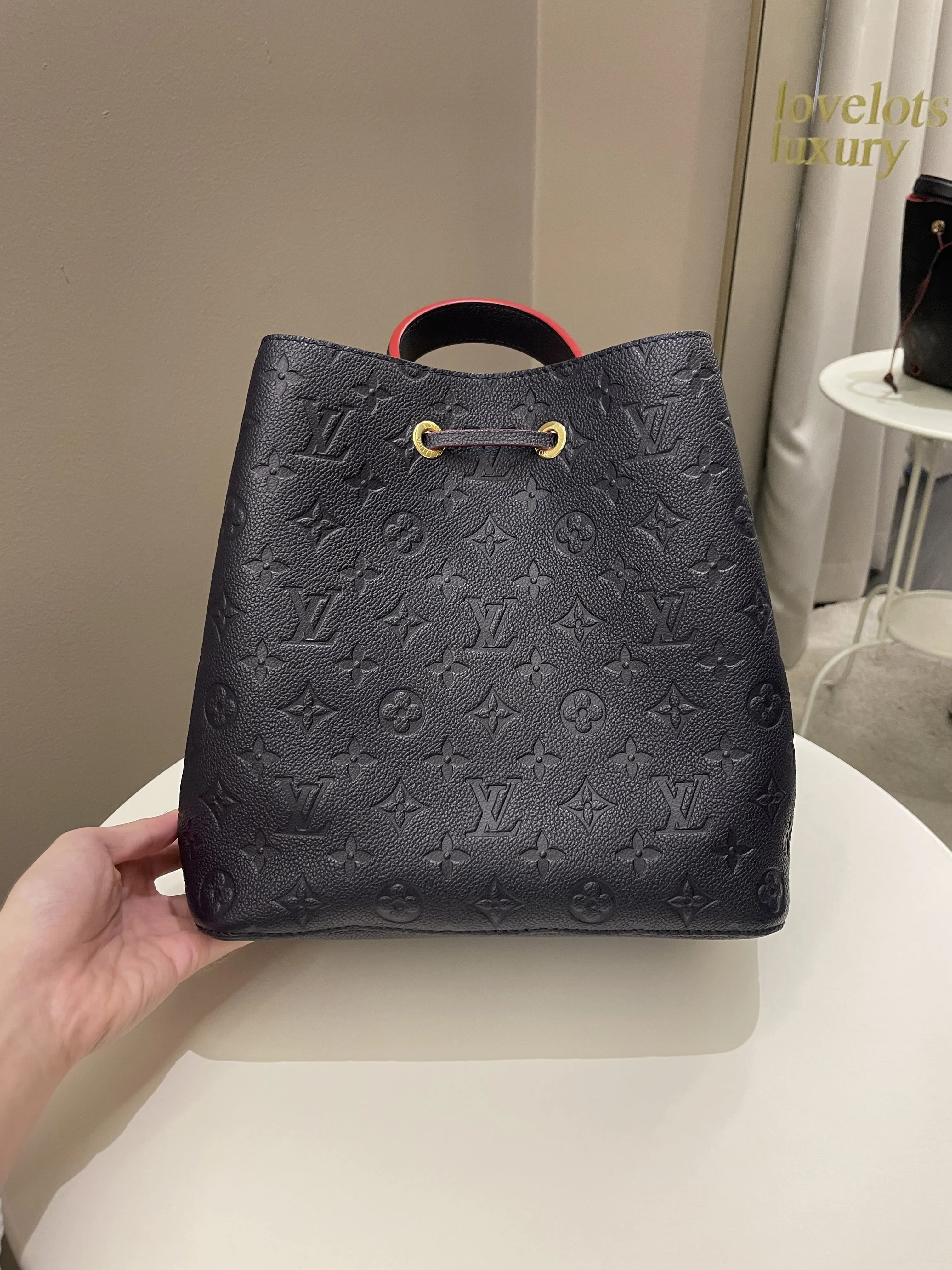 Louis Vuitton Neo Noe Bucket Bag Marine Rouge Empreinte Leather