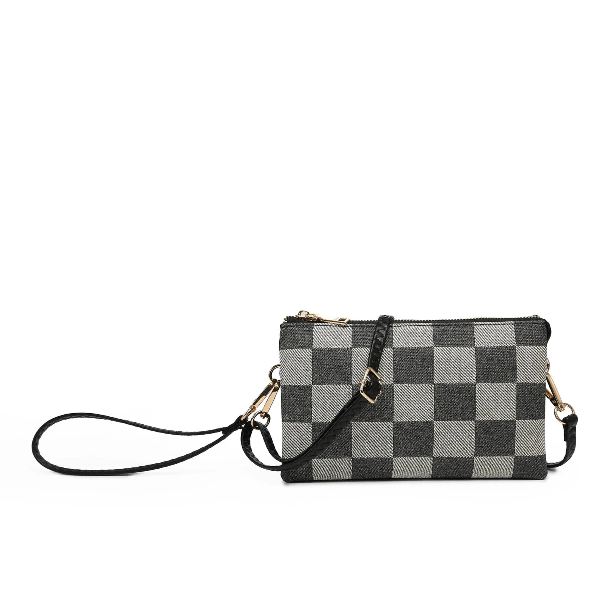 M013PLD Riley Plaid 3 Compartment Crossbody/Wristlet
