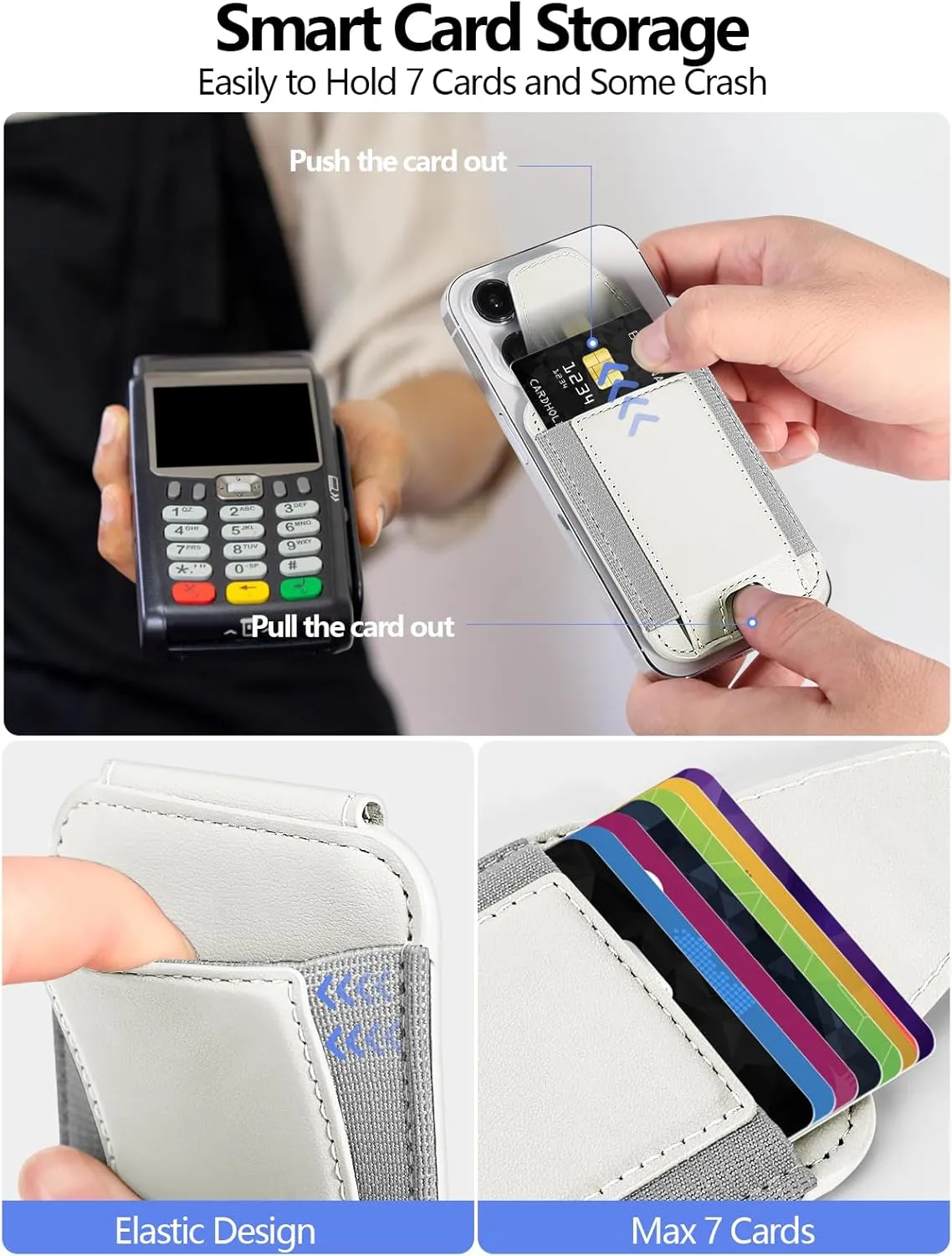 Miroddi for MagSafe Wallet with Privacy Flap Cover, Stronger Magnetic Card Holder for iPhone 16/15/14/13/12 Models, Leather Magnetic Phone Wallet Fit 7 Cards, Credit Card RFID Blocking, Creamy white
