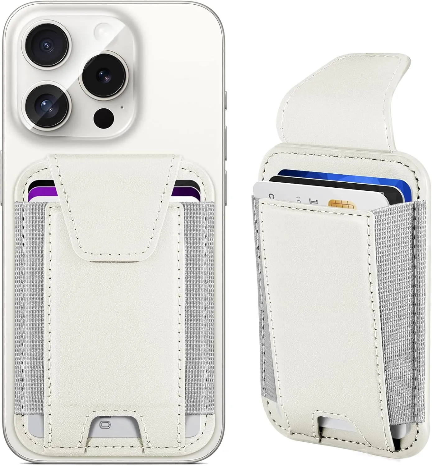 Miroddi for MagSafe Wallet with Privacy Flap Cover, Stronger Magnetic Card Holder for iPhone 16/15/14/13/12 Models, Leather Magnetic Phone Wallet Fit 7 Cards, Credit Card RFID Blocking, Creamy white
