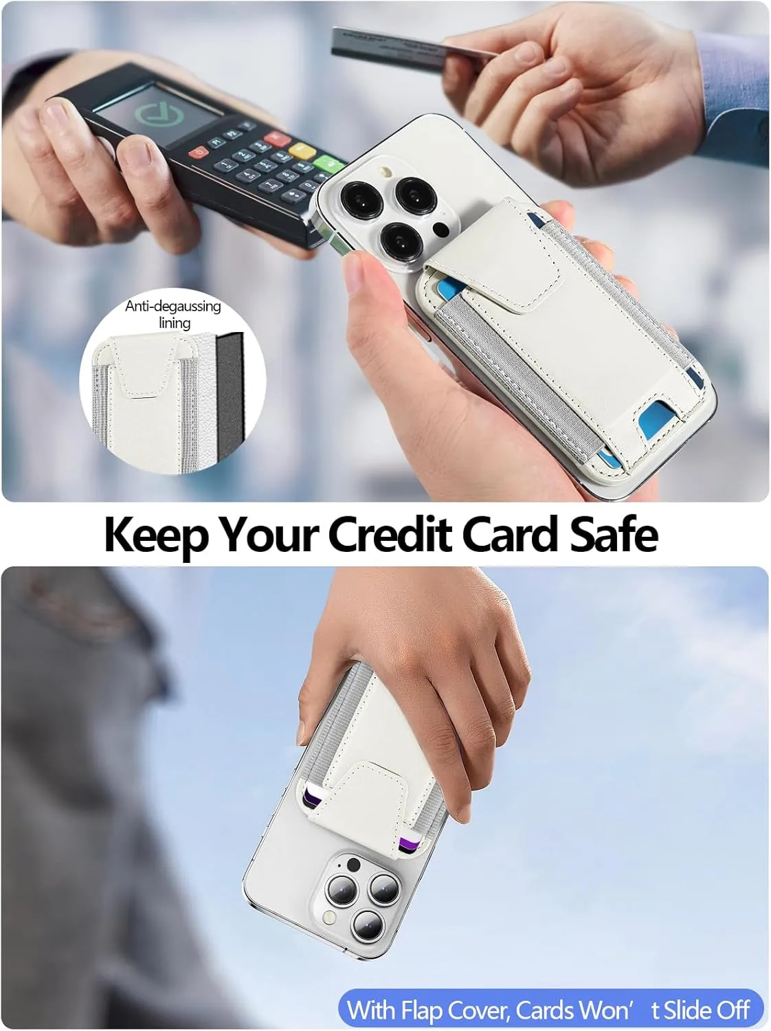 Miroddi for MagSafe Wallet with Privacy Flap Cover, Stronger Magnetic Card Holder for iPhone 16/15/14/13/12 Models, Leather Magnetic Phone Wallet Fit 7 Cards, Credit Card RFID Blocking, Creamy white