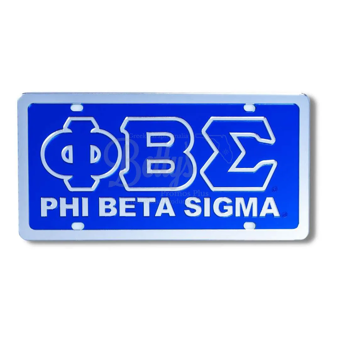 Phi Beta Sigma ΦΒΣ with Phi Beta Sigma Laser Engraved Mirrored Acrylic Auto Tag License Plate