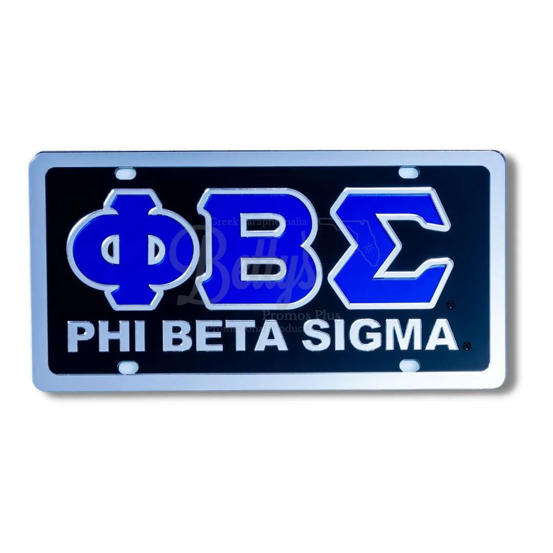 Phi Beta Sigma ΦΒΣ with Phi Beta Sigma Laser Engraved Mirrored Acrylic Auto Tag License Plate