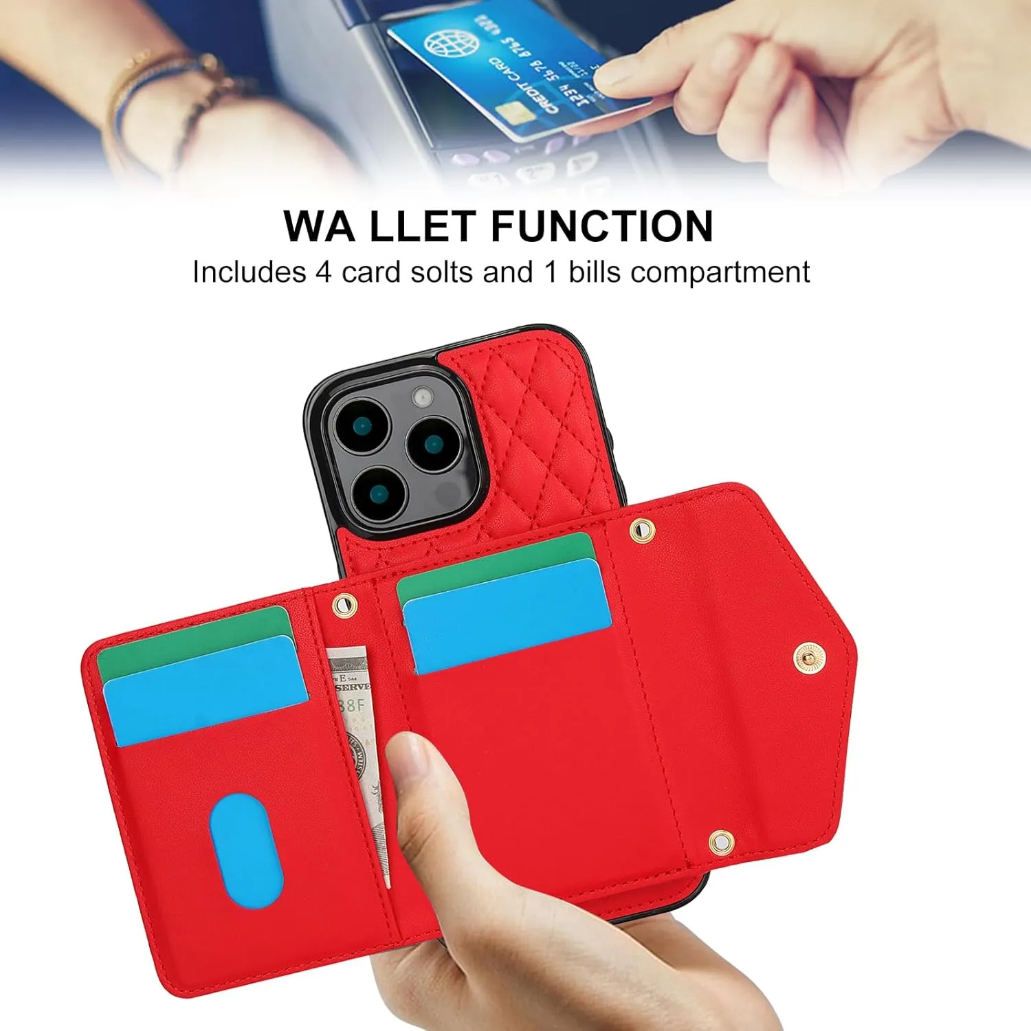 Phone Case Compatible with iPhone 16 Pro Max 6.9 inch Wallet Cover Tempered Glass Screen Protector RFID Blocking Credit Card Holder Slot Crossbody Strap i Phone16 16Pro i16 ProMax 16ProMax Red
