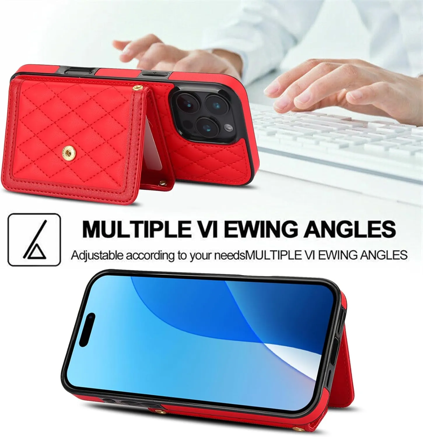 Phone Case Compatible with iPhone 16 Pro Max 6.9 inch Wallet Cover Tempered Glass Screen Protector RFID Blocking Credit Card Holder Slot Crossbody Strap i Phone16 16Pro i16 ProMax 16ProMax Red
