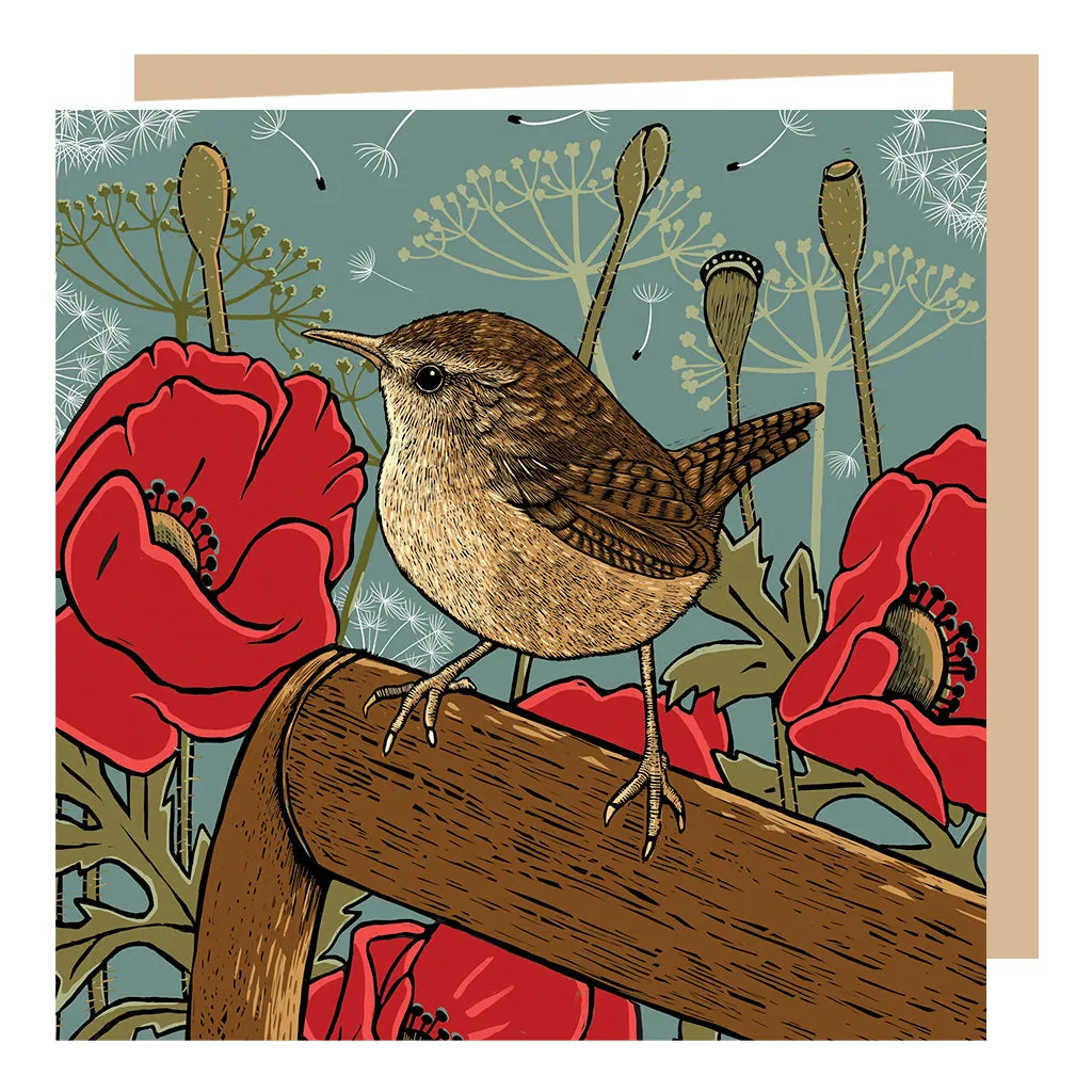 'Poppies and Wren' Card