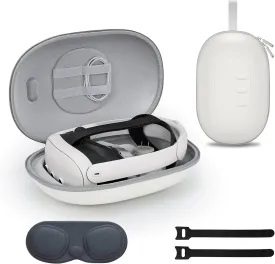Premium PU Leather Case for Meta Quest 3/3S VR Gaming Headset, Compatible with Elite Strap and Touch Controllers - Travel Case for Headset & Accessories