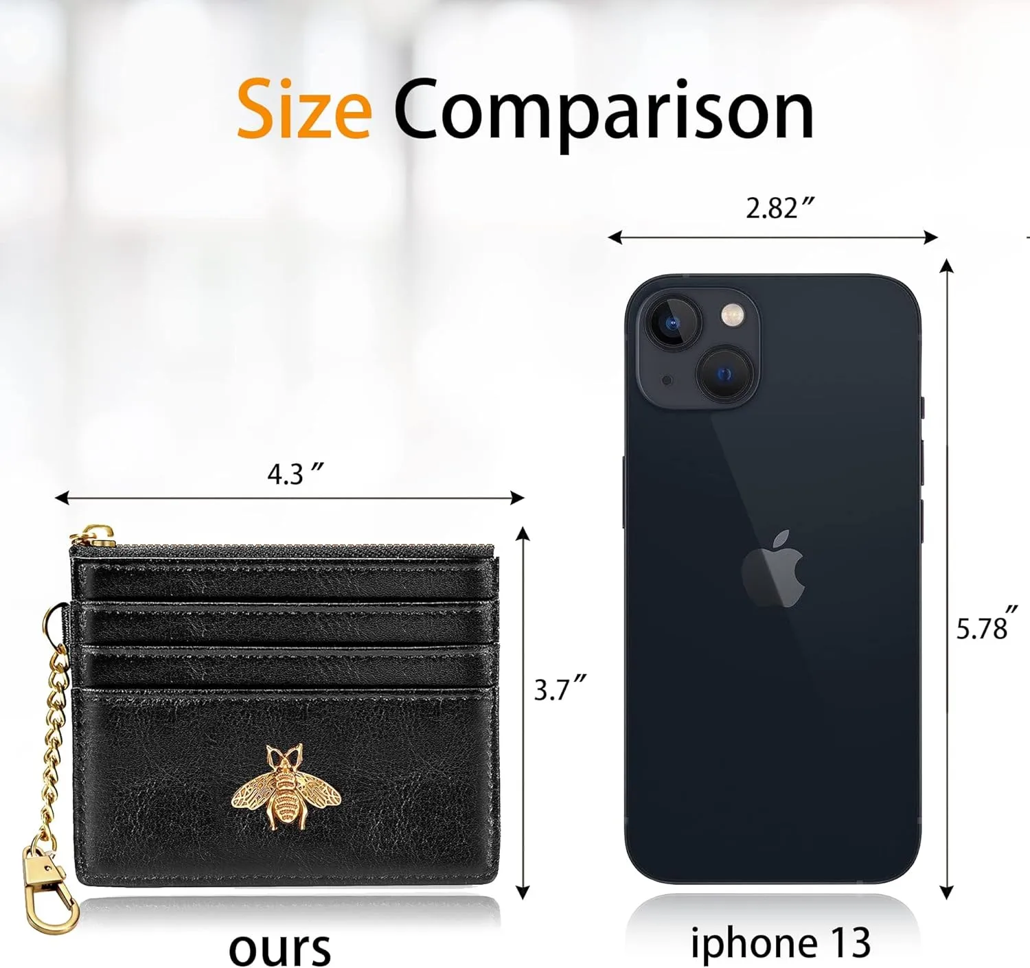 SEAVILIA Card Holder Keychain Wallet for Women with ID Window RFID Coin Purse Bee Gifts Slim Minimalist Small Wallet