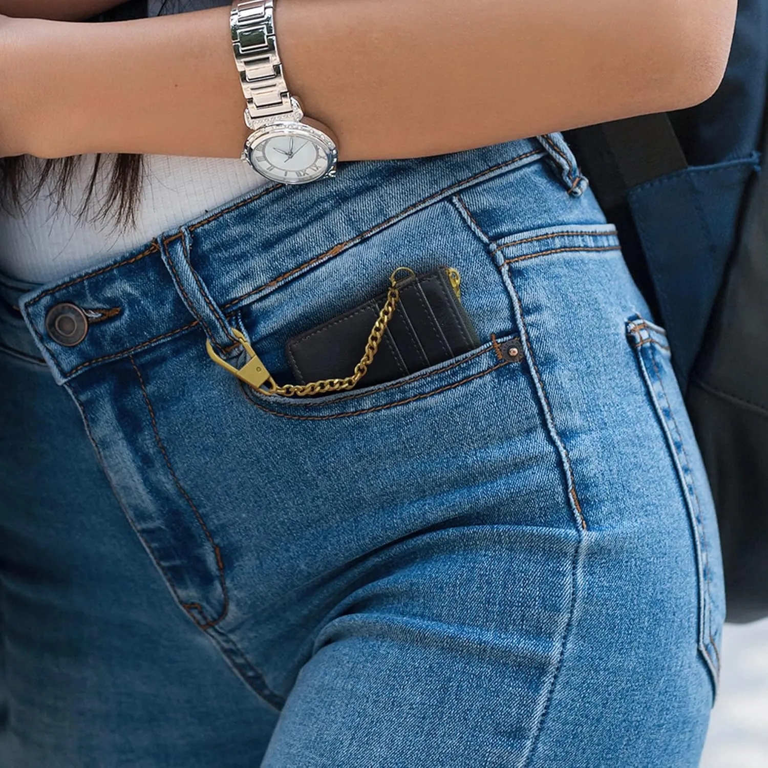 SEAVILIA Card Holder Keychain Wallet for Women with ID Window RFID Coin Purse Bee Gifts Slim Minimalist Small Wallet