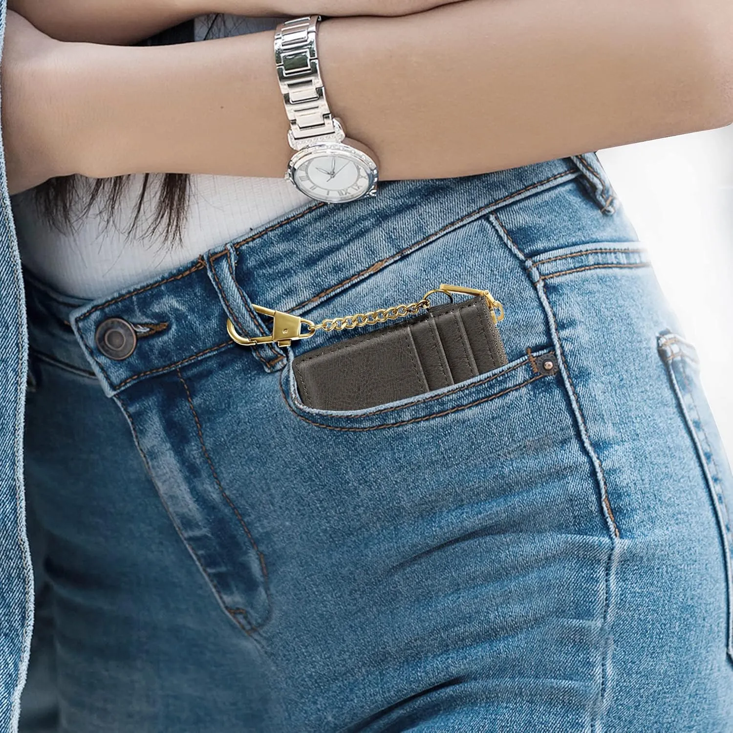SEAVILIA Card Holder Keychain Wallet for Women with ID Window RFID Coin Purse Bee Gifts Slim Minimalist Small Wallet