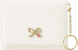 Sunwel Fashion Cute Coquette Bow Wallet with Key-chain Aesthetic Card Holder ID Window for Women Girls (271OFFWHITE)