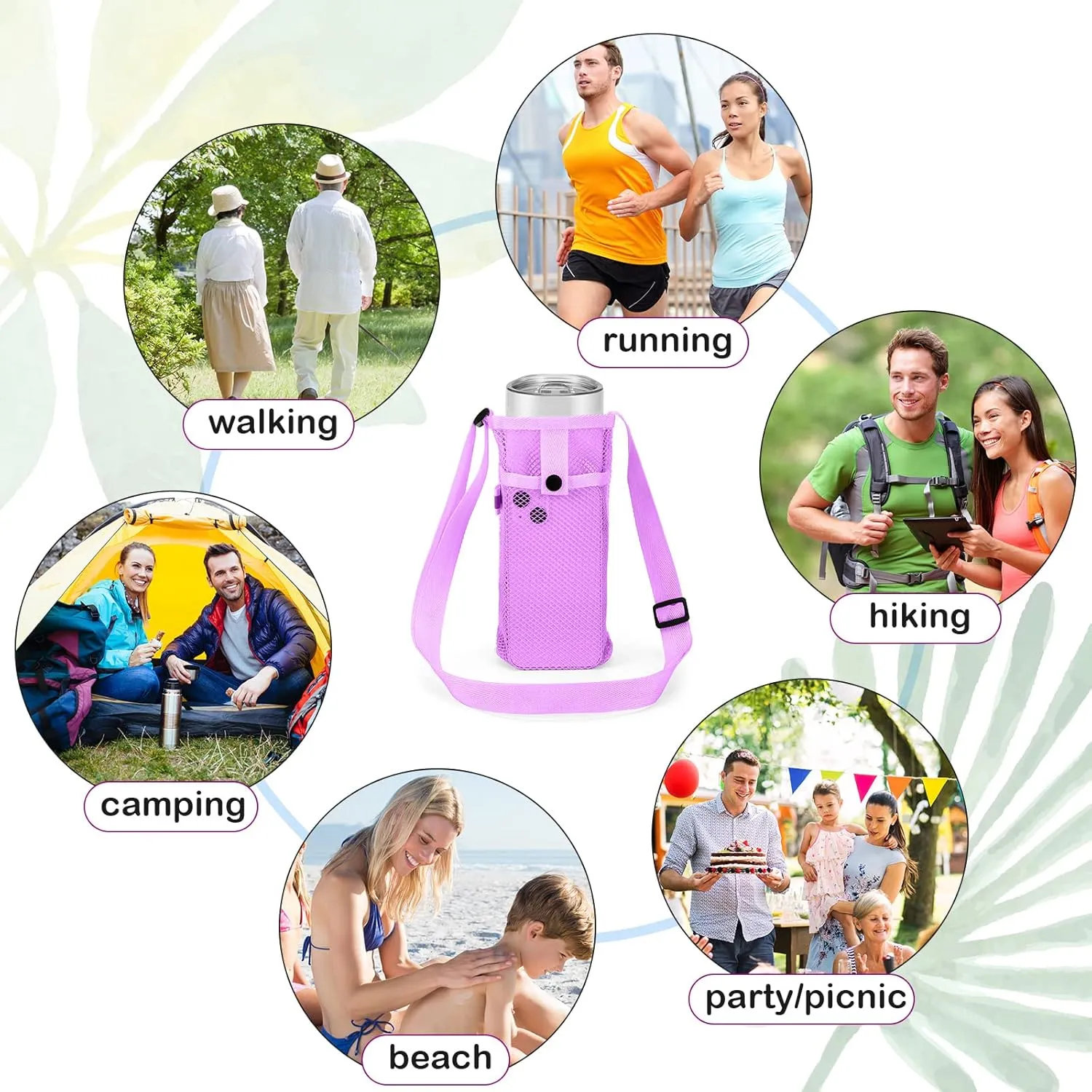 Tessco 8 Pcs Water Bottle Sling Holder with Adjustable Shoulder Strap Water Bottle Mesh Carrier Bag Sleeve Pouch Holder for Walking Sports