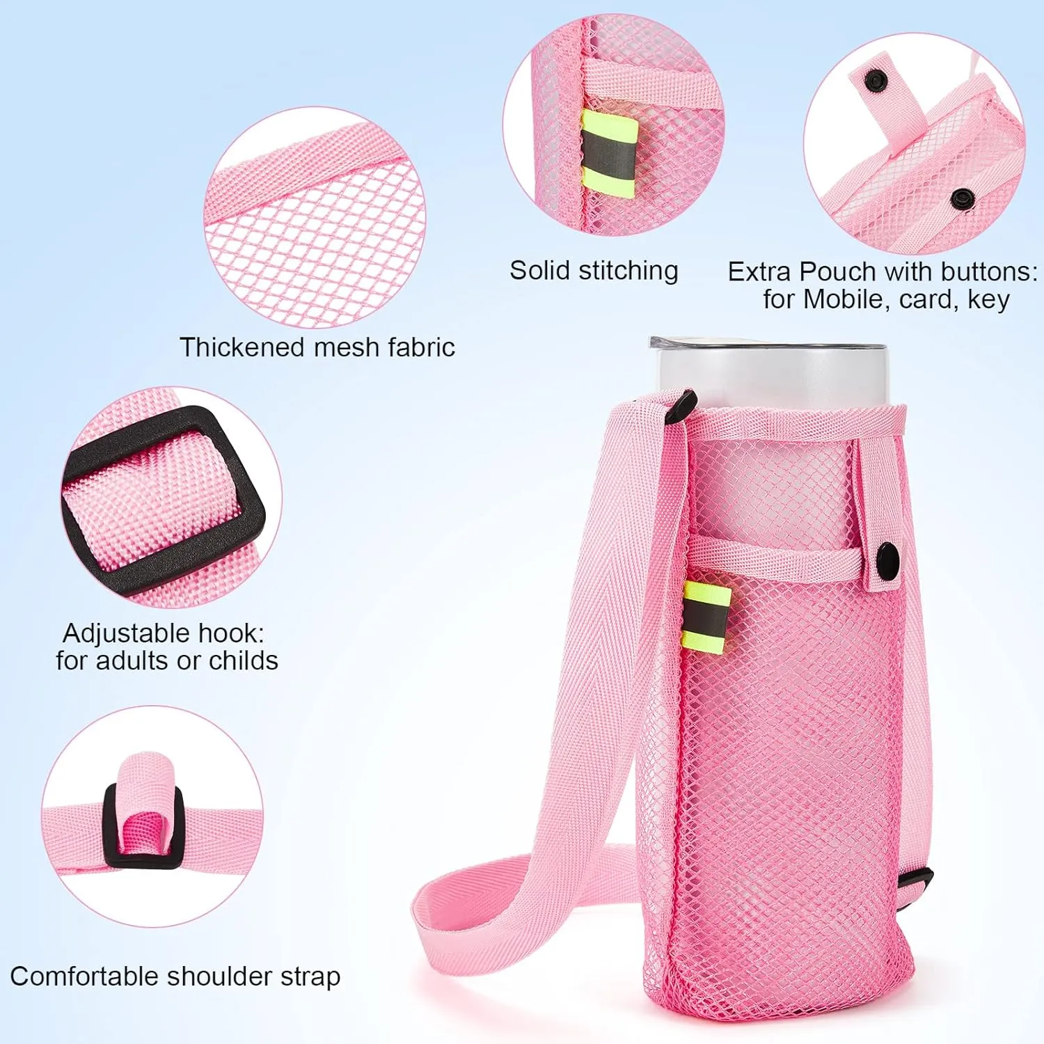 Tessco 8 Pcs Water Bottle Sling Holder with Adjustable Shoulder Strap Water Bottle Mesh Carrier Bag Sleeve Pouch Holder for Walking Sports