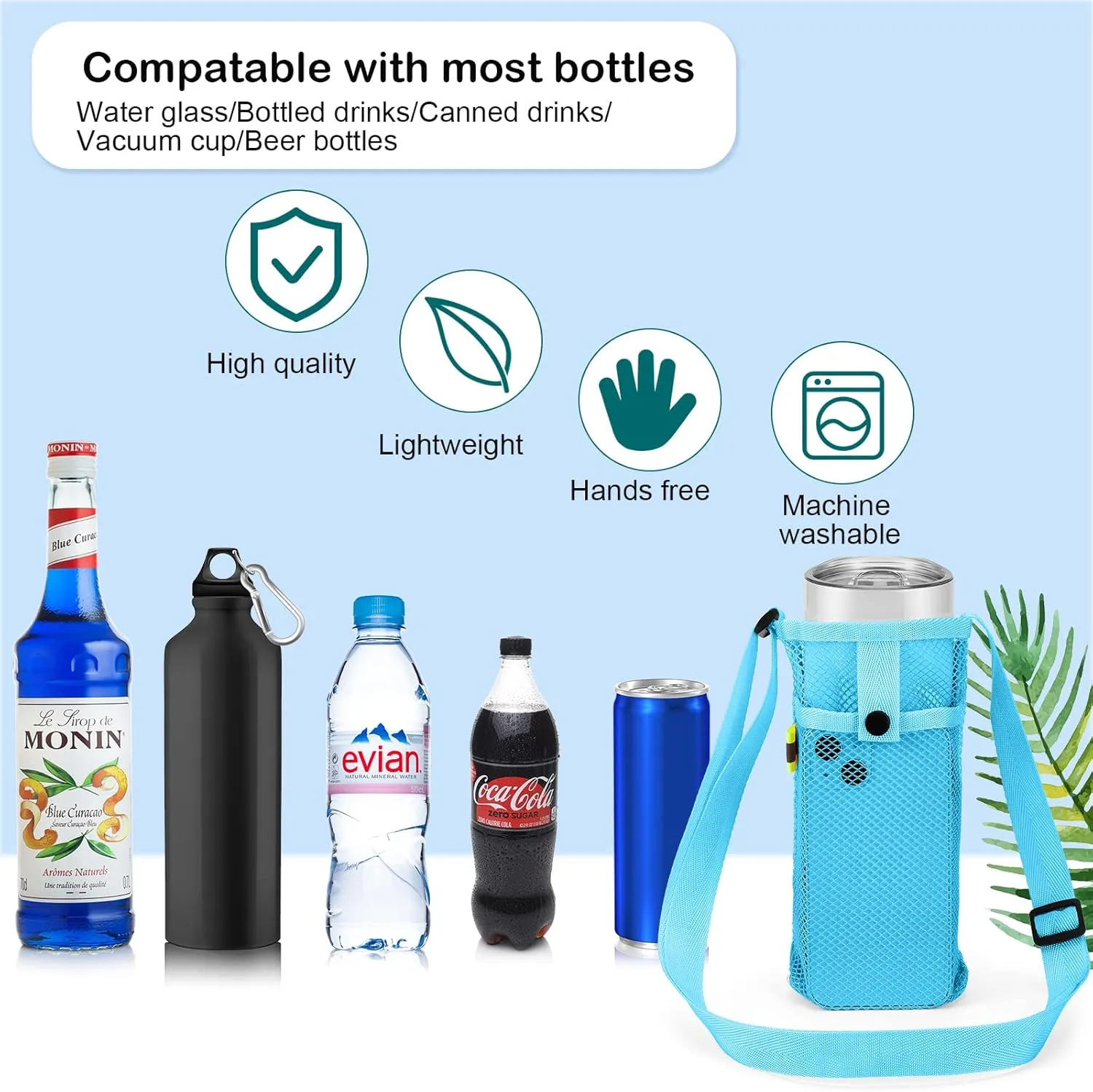 Tessco 8 Pcs Water Bottle Sling Holder with Adjustable Shoulder Strap Water Bottle Mesh Carrier Bag Sleeve Pouch Holder for Walking Sports