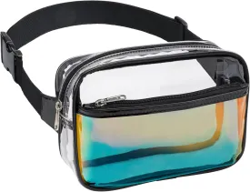 Veckle Clear Fanny Pack - Holographic Black Clear Belt Bag Crossbody Fashion Fanny Packs for Women Men Cute Waist Bag with Adjustable Strap for Sports Events, Concerts, Festivals