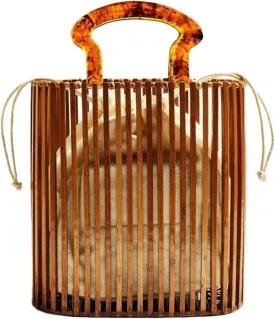 Womens Fashion Bamboo Bag with Acrylic Handle Bucket Bag Summer Beach Clutch Purse Handbags